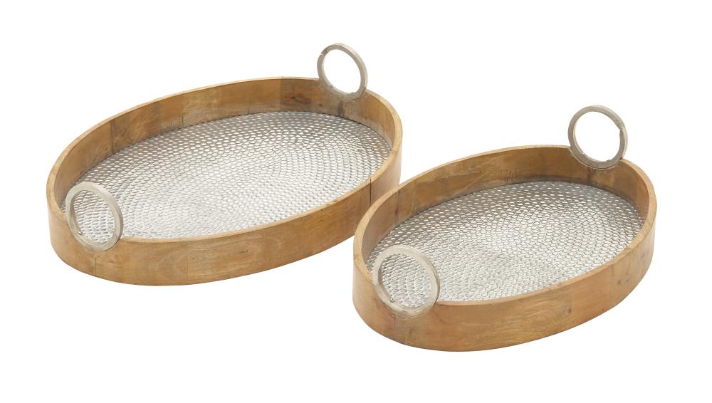 Grayson Lane 42123 2 -Pack Brown Wood Art deco Decorative tray