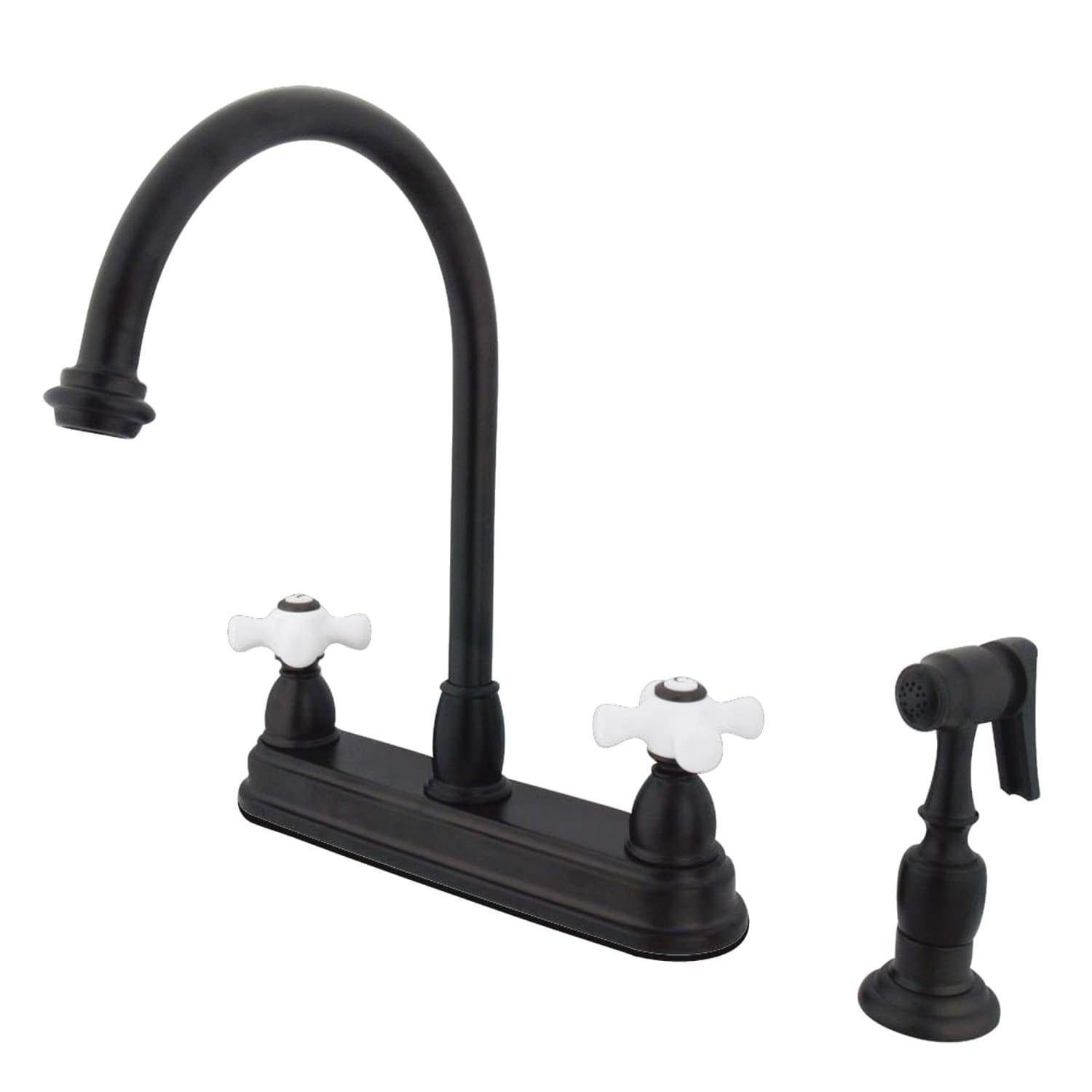 Chicago Oil-Rubbed Bronze Double Handle High-arc Kitchen Faucet with Deck Plate and Side Spray Included | - Elements of Design EB3755PXBS