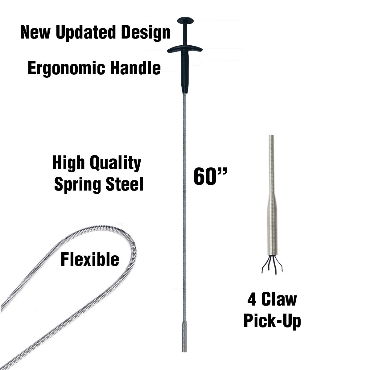 GrabEasy 60 in. Ergonomic Handle, Flexible, 4 Claw Pick-Up Tool