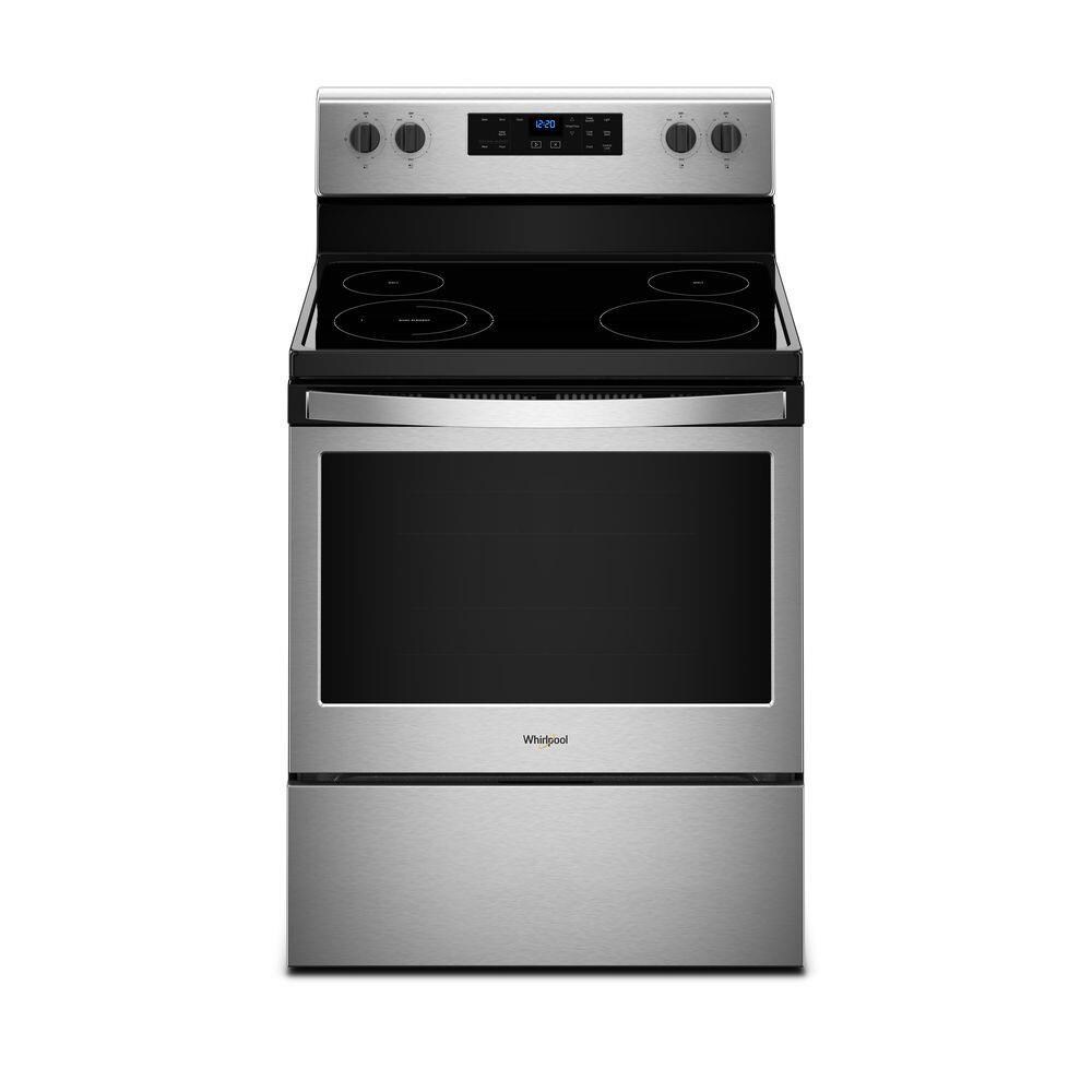 Whirlpool 30-in Smooth Surface Glass Top 5 Elements 5.3-cu ft Steam  Cleaning Freestanding Electric Range (Stainless Steel) at