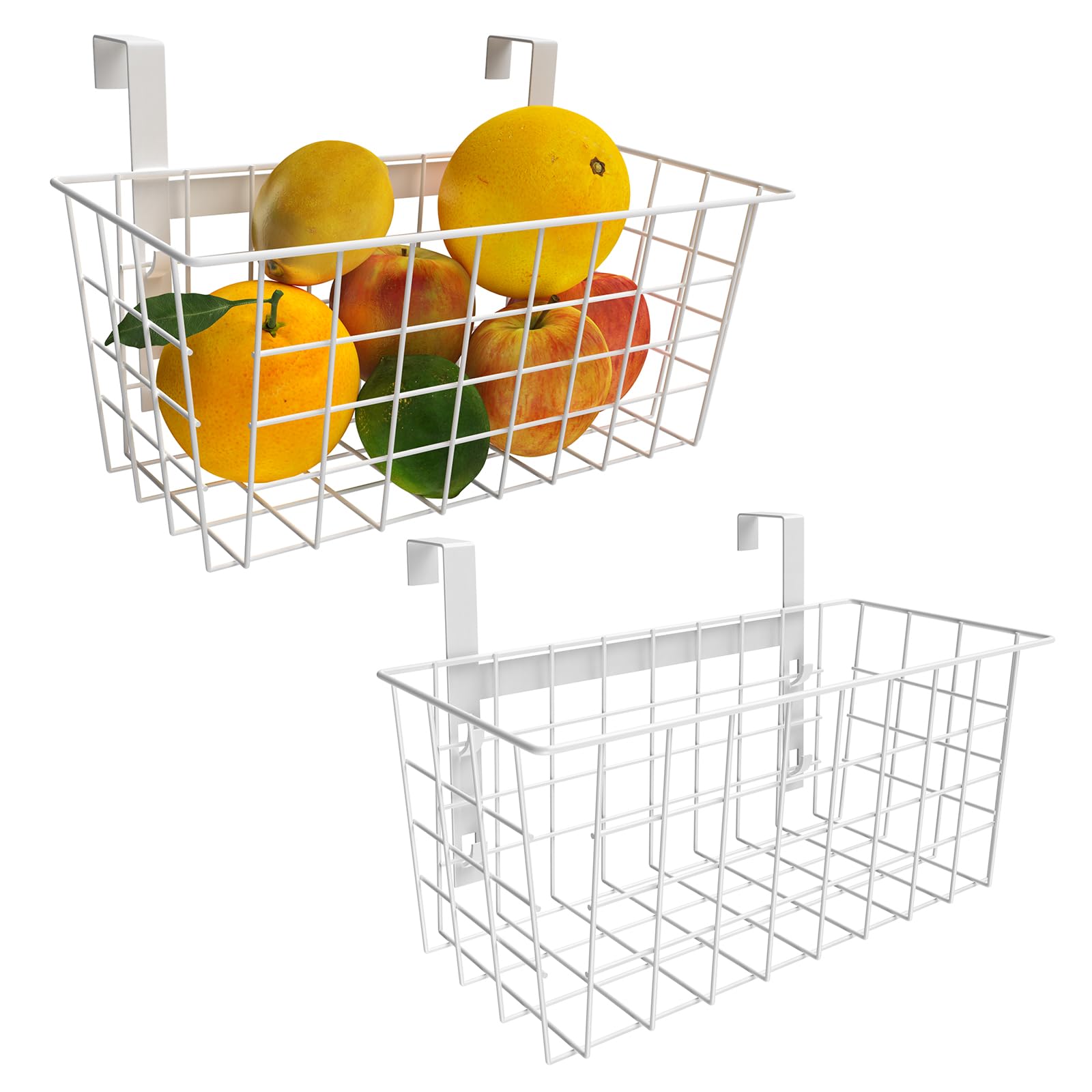 UUDULY  Basket with Hook Grid Storage Basket Over the Cabinet Door Organizer Wire Hanging Basket Over the Railing for Kitchen Bathroom Pantry 2