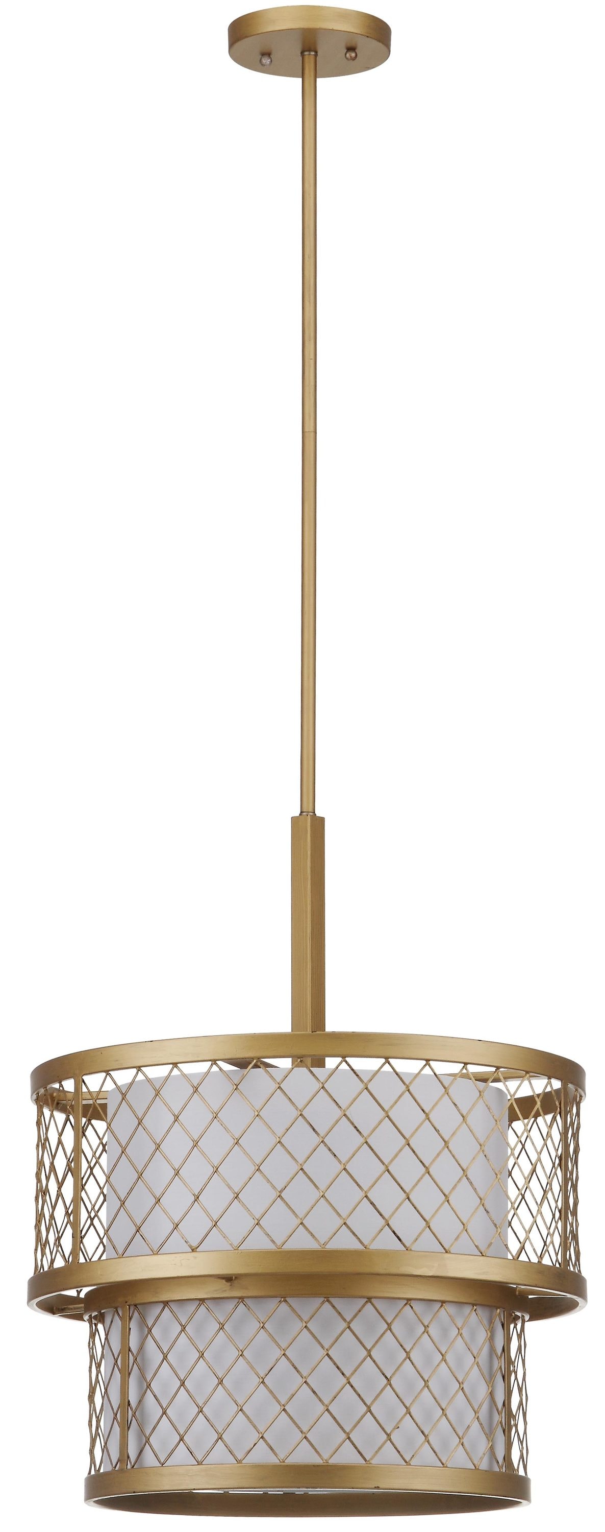 Contemporary Gold Mesh Drum Pendant Light with White Shade