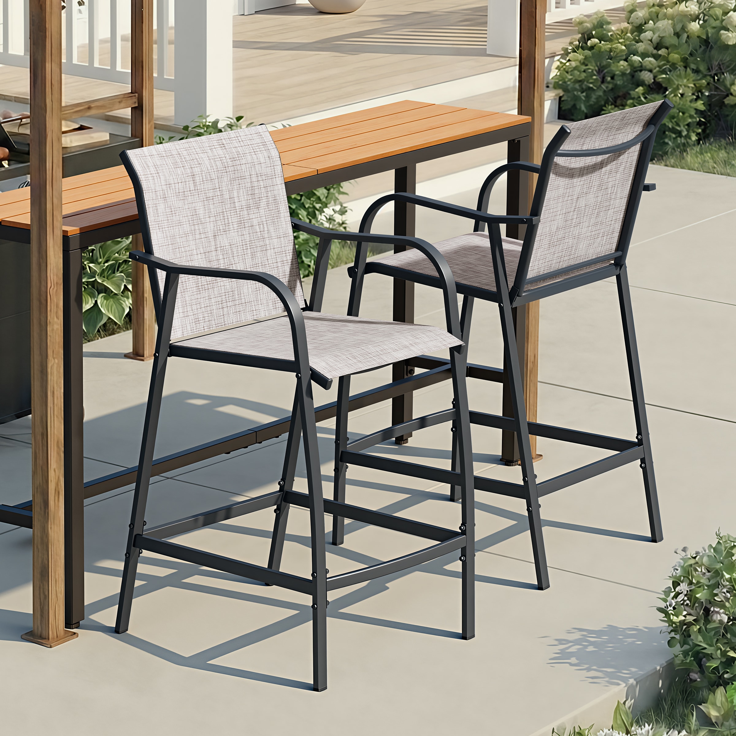 Crestlive Products - Set of 2 Black Metal Frame Stationary Bar Stool Chair with Gray Mesh Seat