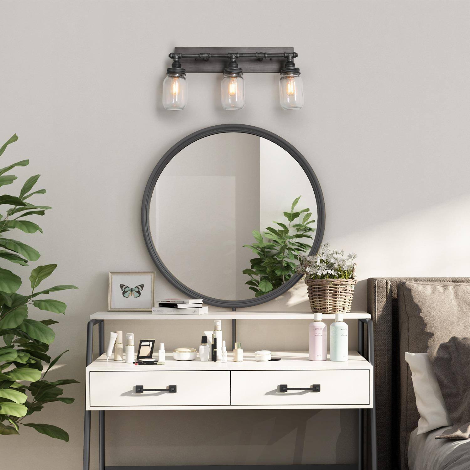 Pewter & Black 24'' Industrial Mason Jar Vanity Light