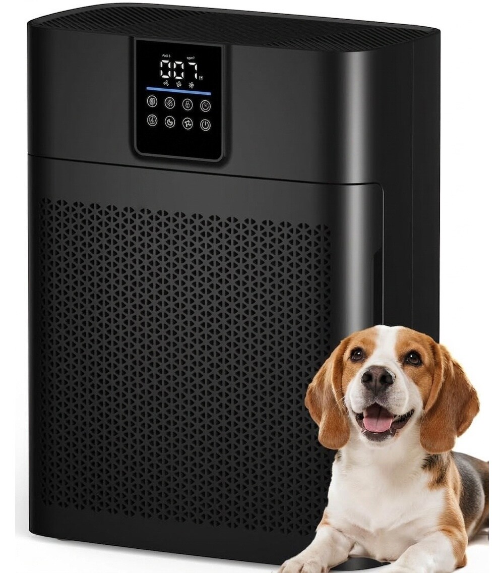 Anqtovp  Air Purifier for Large Rooms 1 Piece Covers Up to 2180 Sq Ft Washable Nylon Pre Filter 3 Stage System Odor Smoke Pet Reduction 6.3Dx12.2Wx15.7H Inch