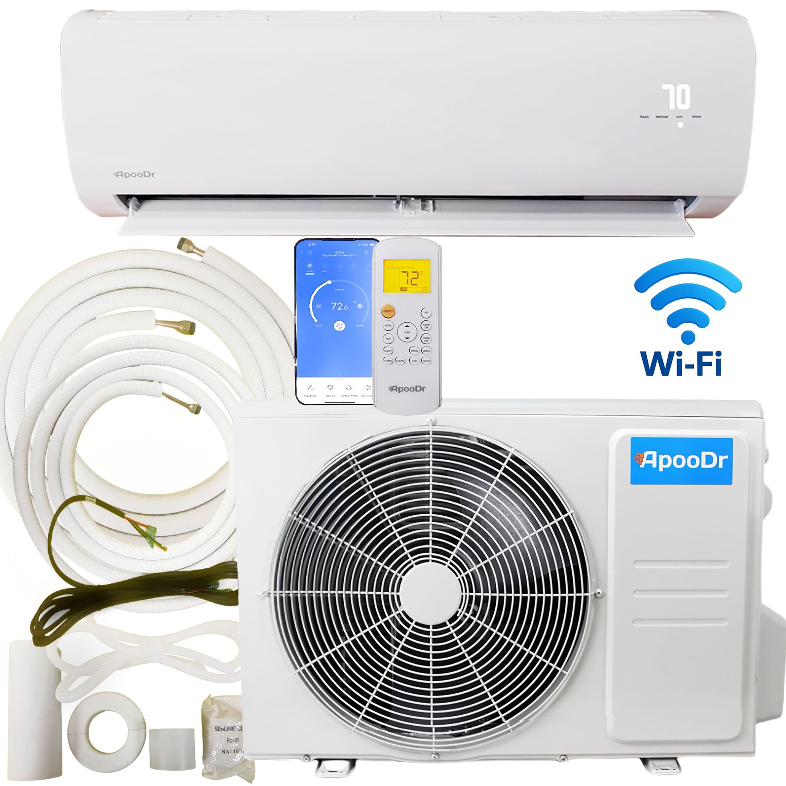 ApooDr ASF16-24H4B ASF Series Single Zone 24000-BTU 16.7 SEER Ductless Mini Split Air Conditioner Heat Pump Included with 16-ft Line Set 230-Volt