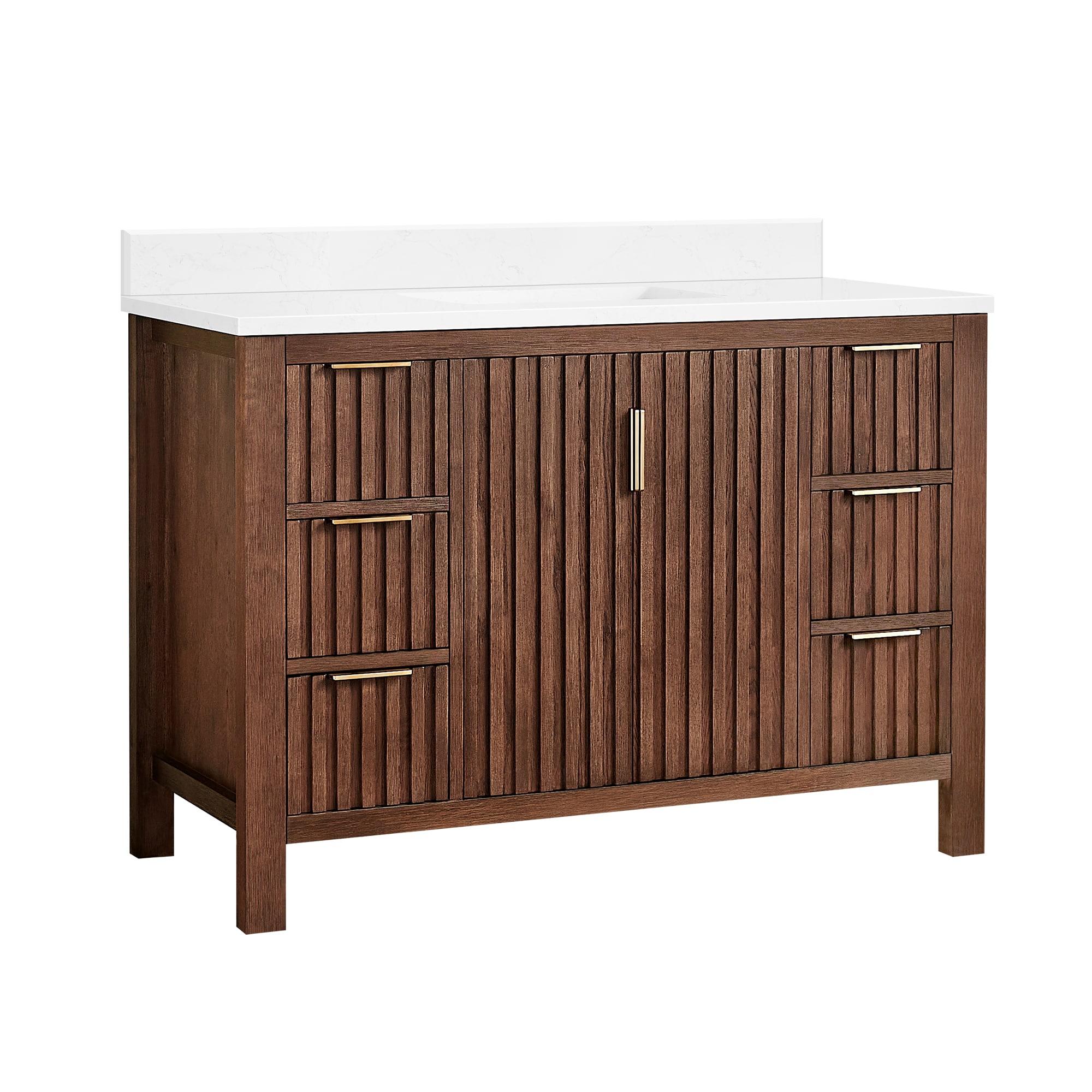 Vinnova 48-in Aged Dark Brown Oak Finish Undermount Single Sink Bathroom Vanity with White Grain Engineered Stone Top (Fully Assembled)