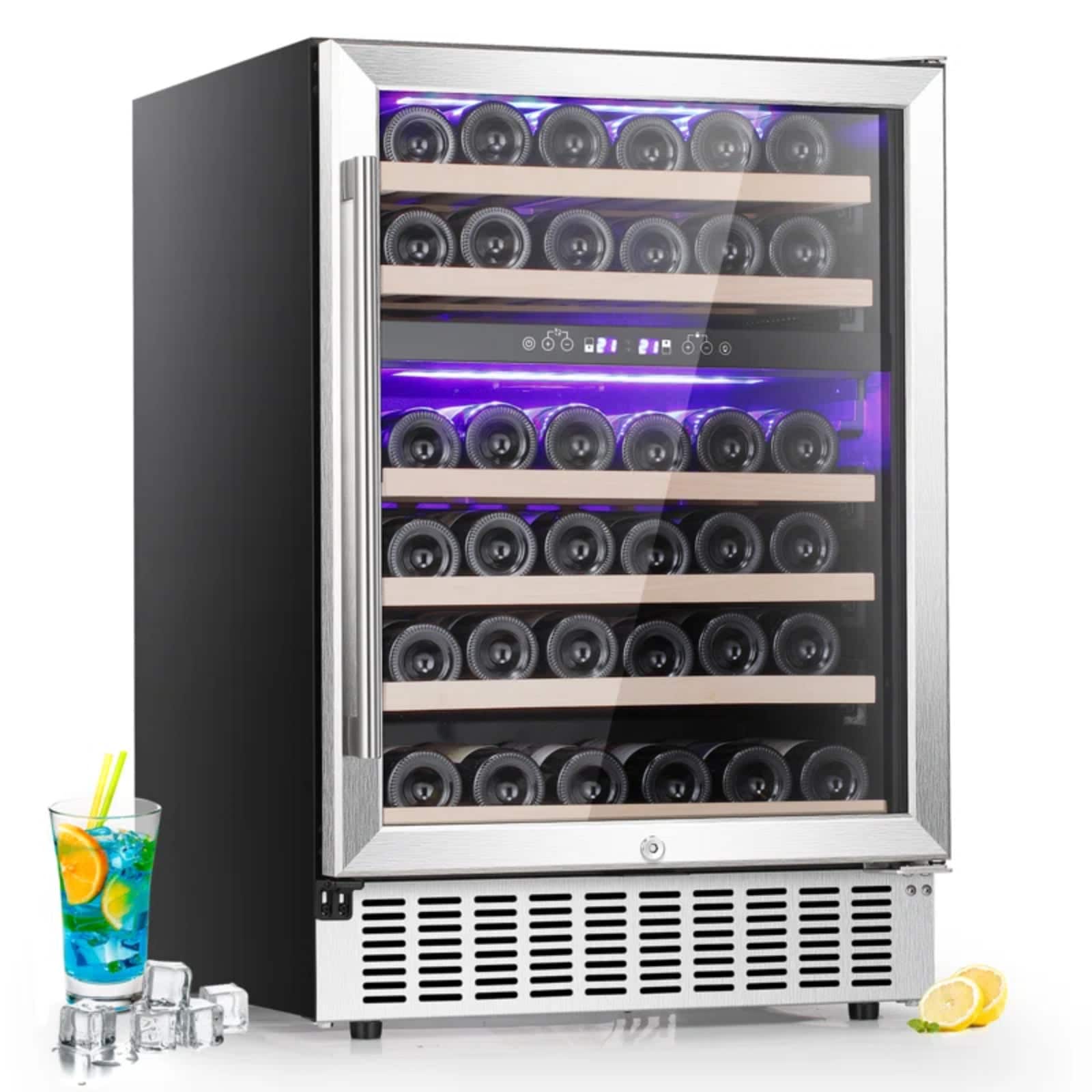 COWSAR - 23.43-in W 46 -Bottles Stainless Steel Dual Zone Cooling Built-in/Freestanding Indoor Wi...