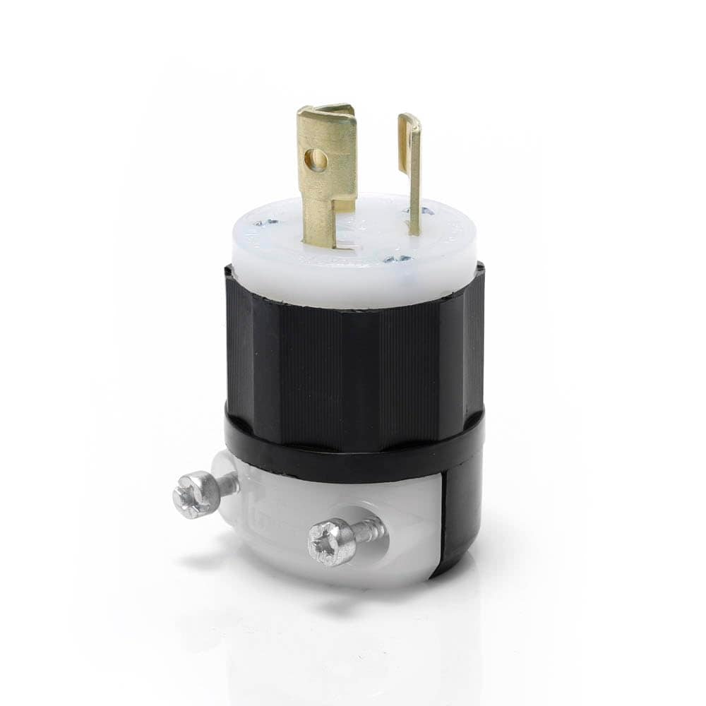 Leviton 15 Amp 125 Volt NEMA L5-15P 2P 3W Locking Plug Industrial Grade Grounding 4720-C Black-White #4720-C-9703