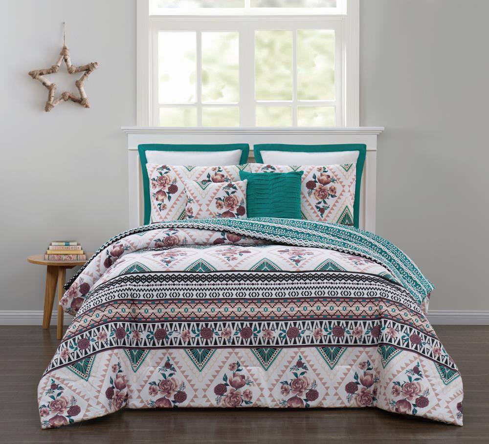 Geneva Home Fashion Yasmin 7-Piece Blush/Teal Queen Comforter Set At ...