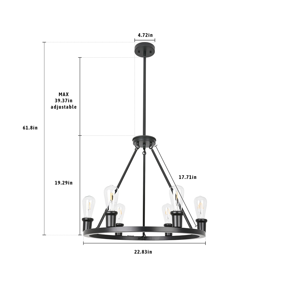 Matte Black Metal Wagon Wheel 6-Light Chandelier