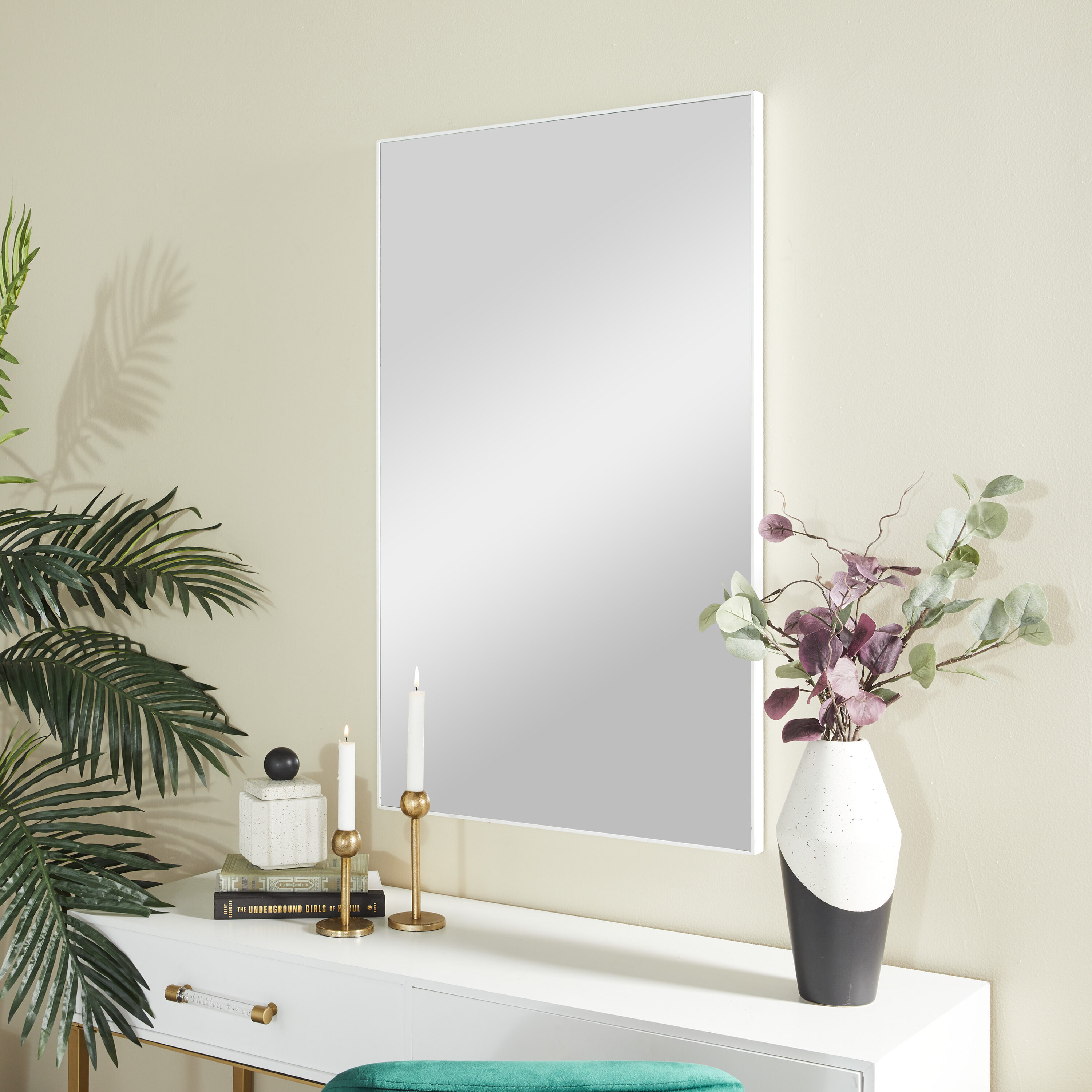 Grayson Lane 24-in W x 40-in H White Minimalist Framed Wall Mirror in ...