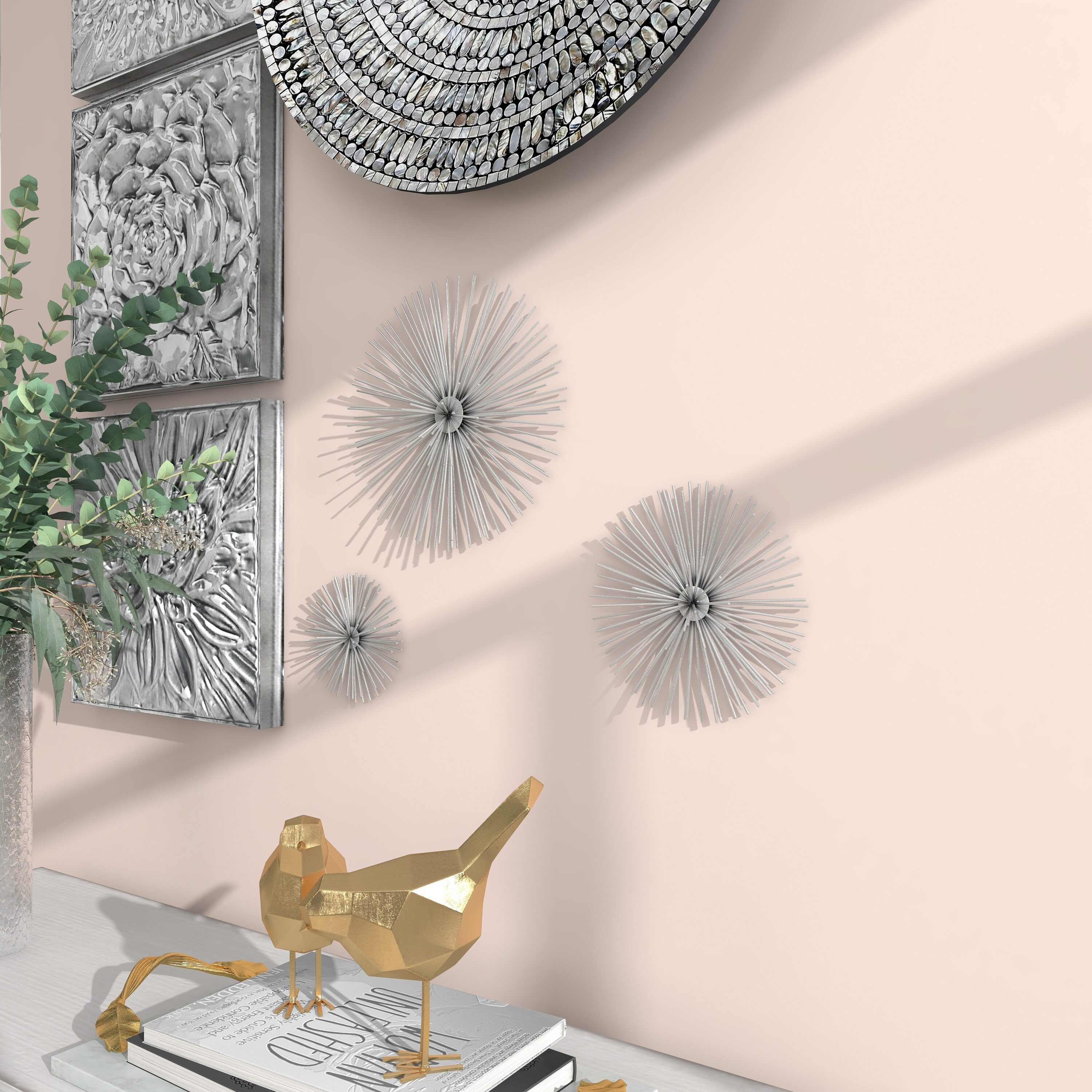 Silver Metal 3D Starburst Wall Sculpture Set of Three