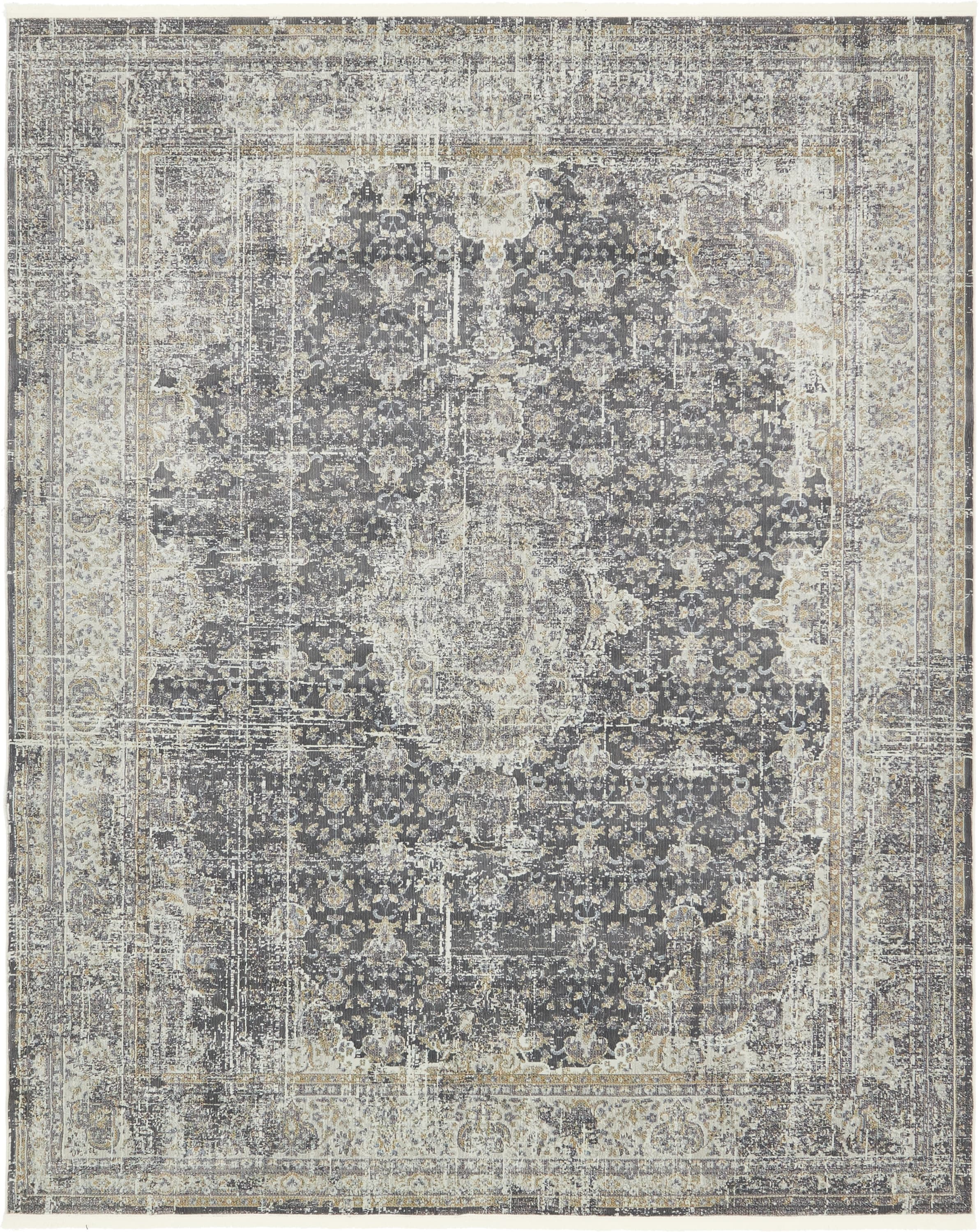 Gray Synthetic Floral Motif 8' x 10' Reversible Area Rug