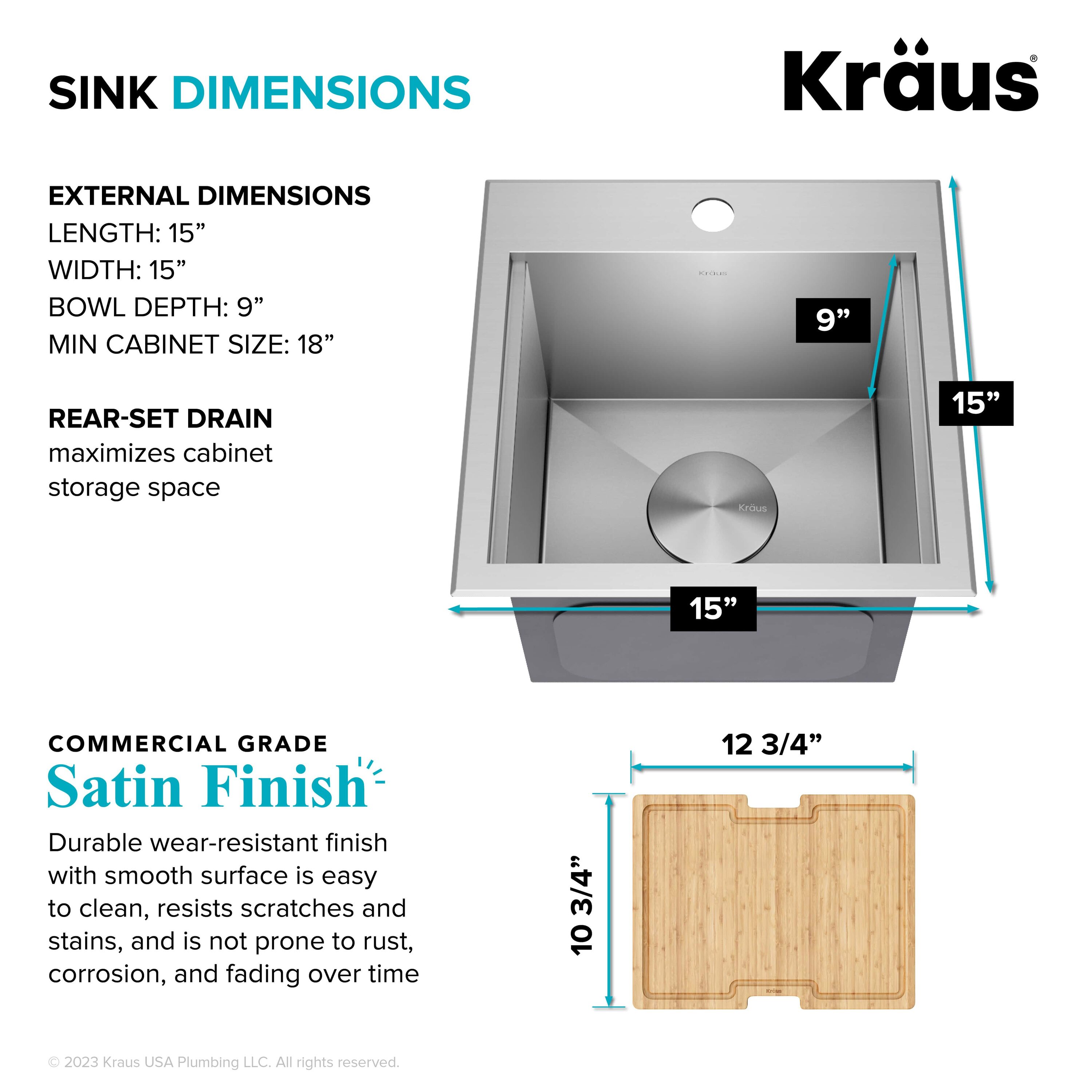 Kraus KWT321-15 15 Workstation Kitchen Bar Sink With Accessories