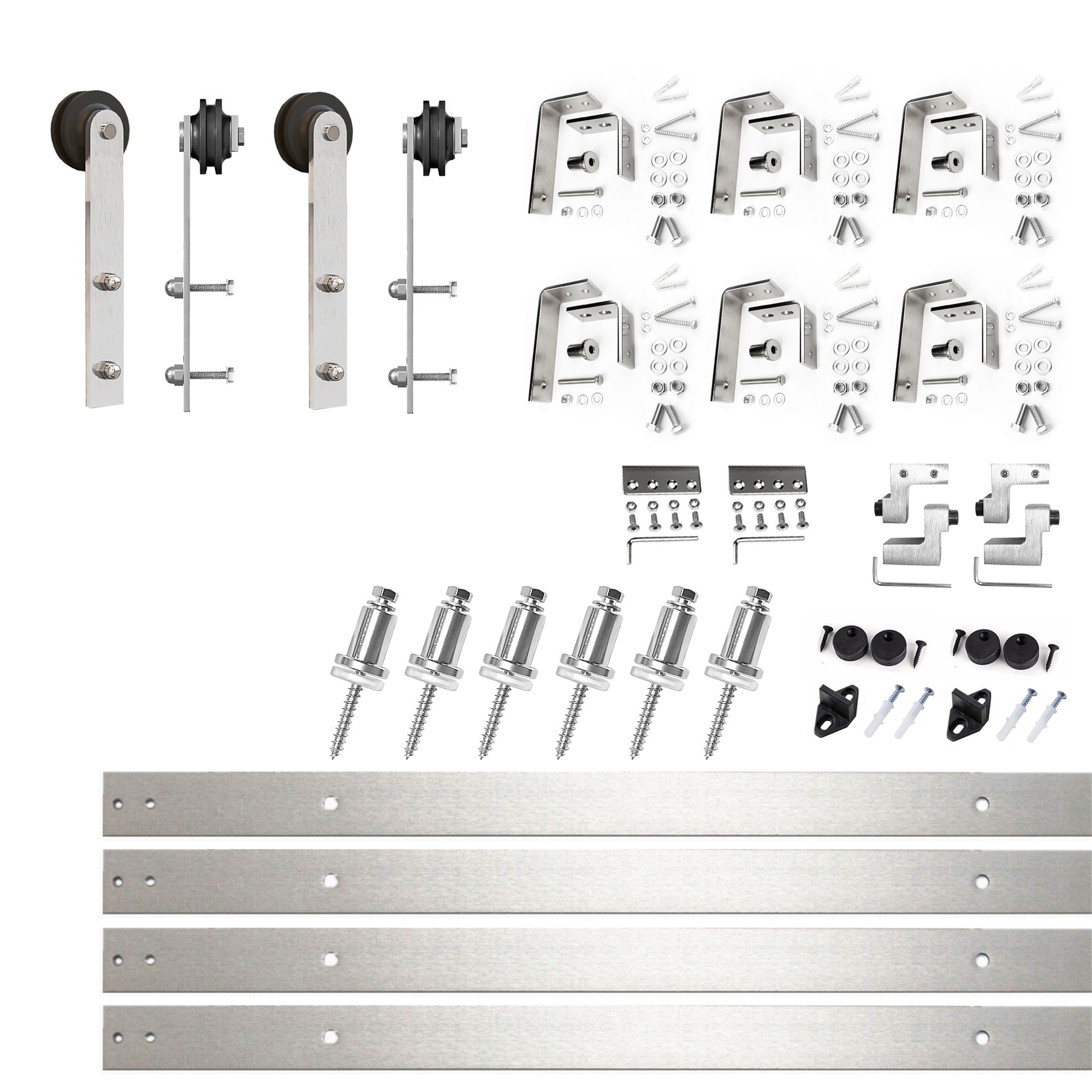 HOMACER ZT4DNZ108C 108-in Brushed Brushed Nickel Indoor I-strap Double bypass Barn door hardware kit