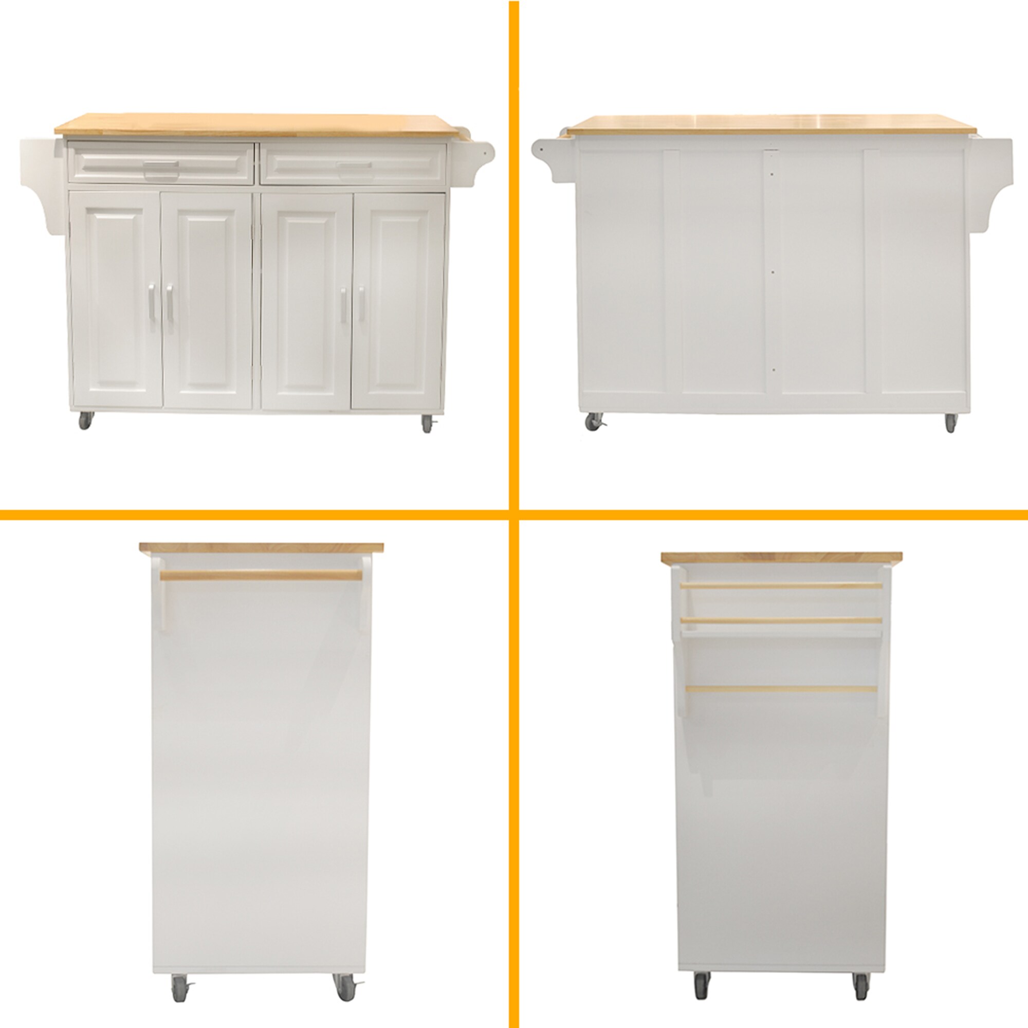 Bybafun White Mdf Base with Wood Top Rolling Kitchen Island (18.1-in x 53.9-in x 35-in)