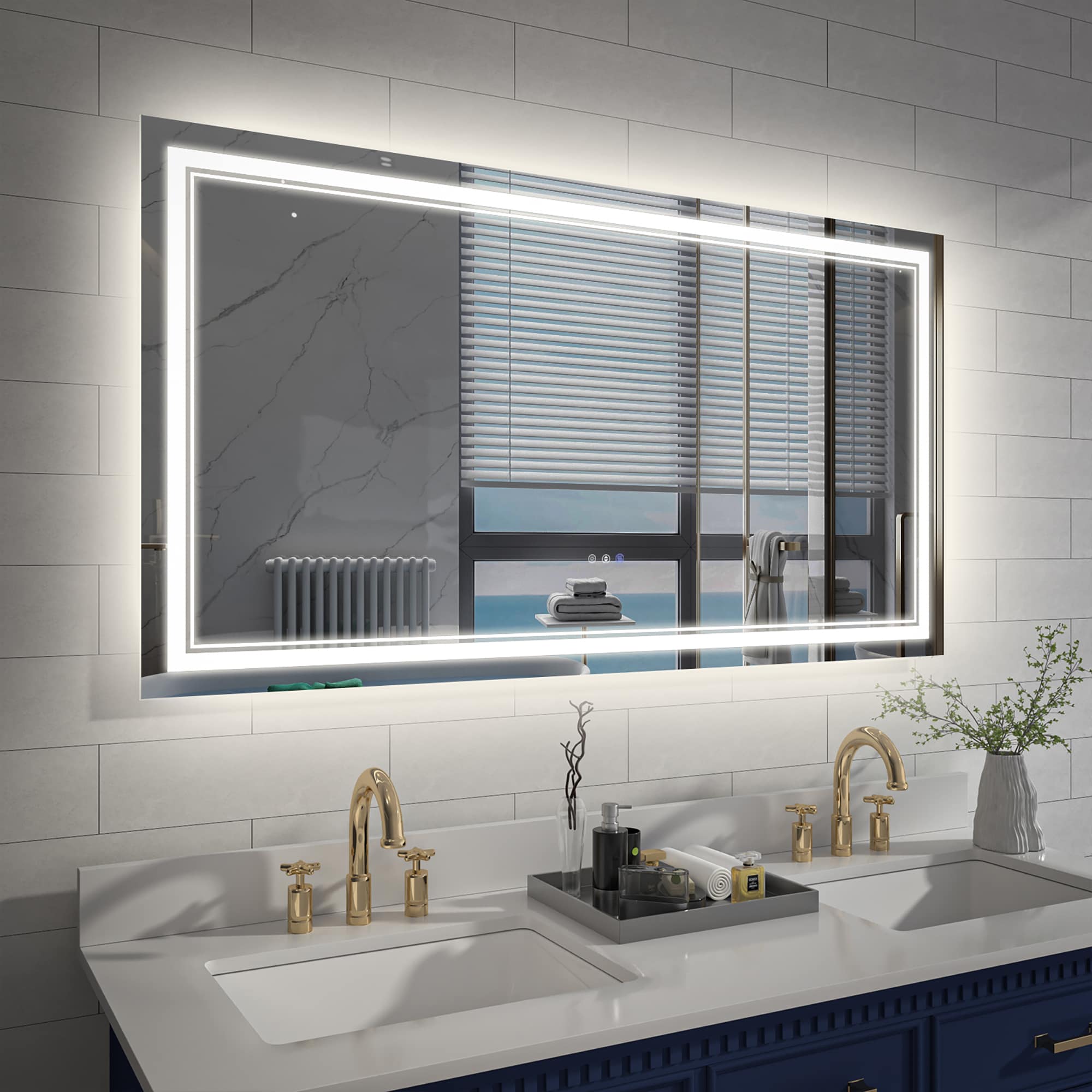 ExBrite DHBM4024FLALX1 Lunor 55-in x 30-in Polished Frameless Rectangle Dimmable LED Lighted Fog Free Bathroom Vanity Mirror ( Pure White )