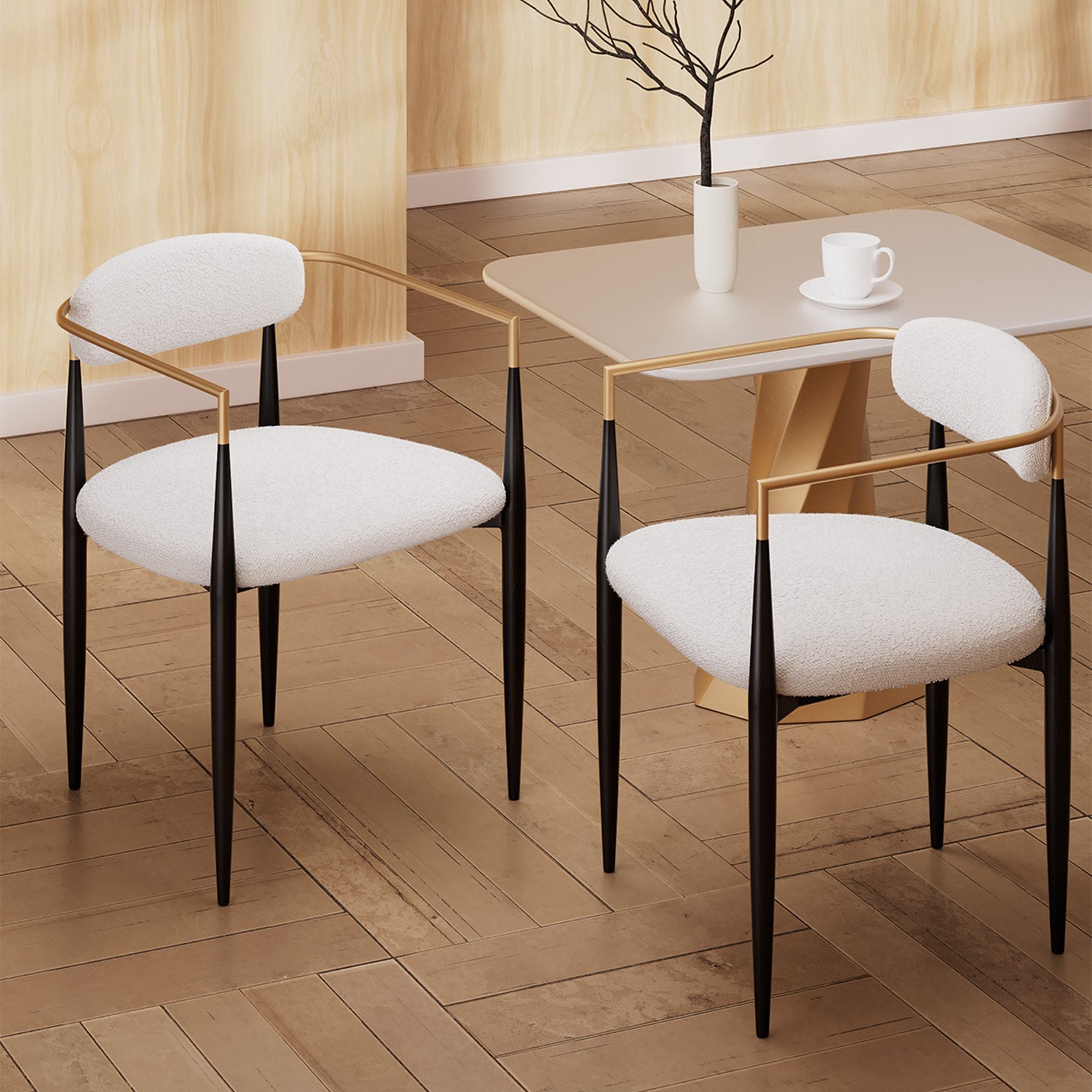FARATI D2006DC-WHITE Set of 2 Contemporary/Modern Upholstered Dining Arm Chair (Metal Frame)