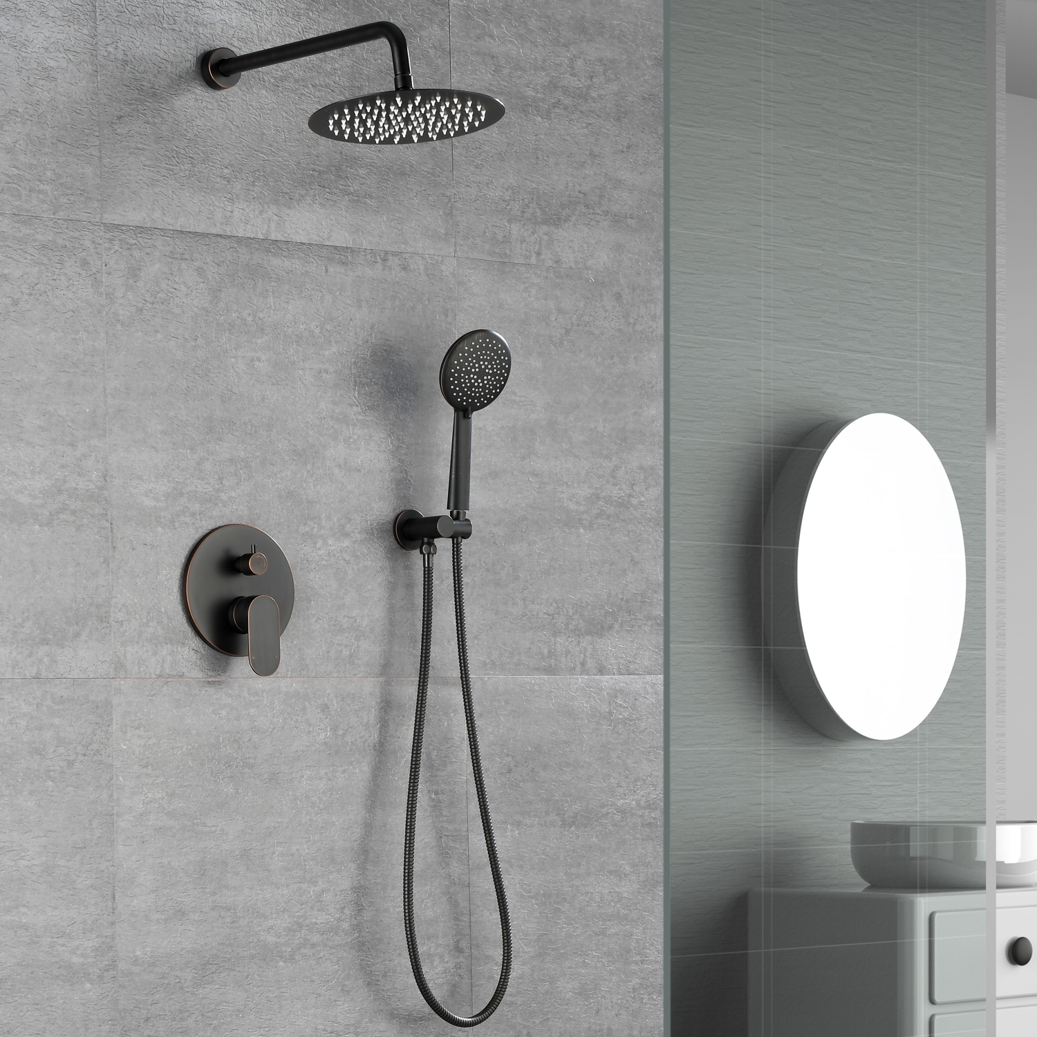 Pouuin Ob Oil Rubbed Bronze Waterfall Built-In Shower Faucet System with 2-way Diverter Valve Included