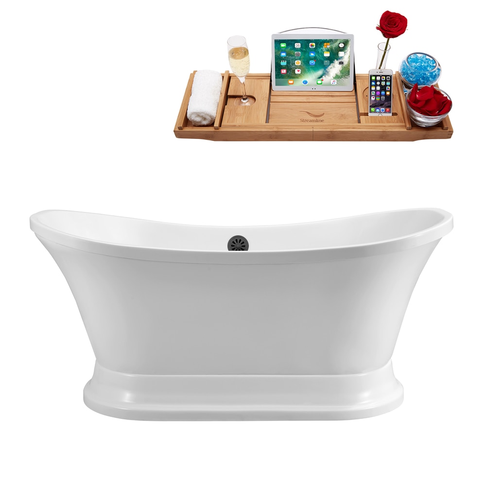 Streamline N200BL 32-in x 60-in Glossy White Acrylic Oval Freestanding Soaking bathtub with Drain ( Center Drain )