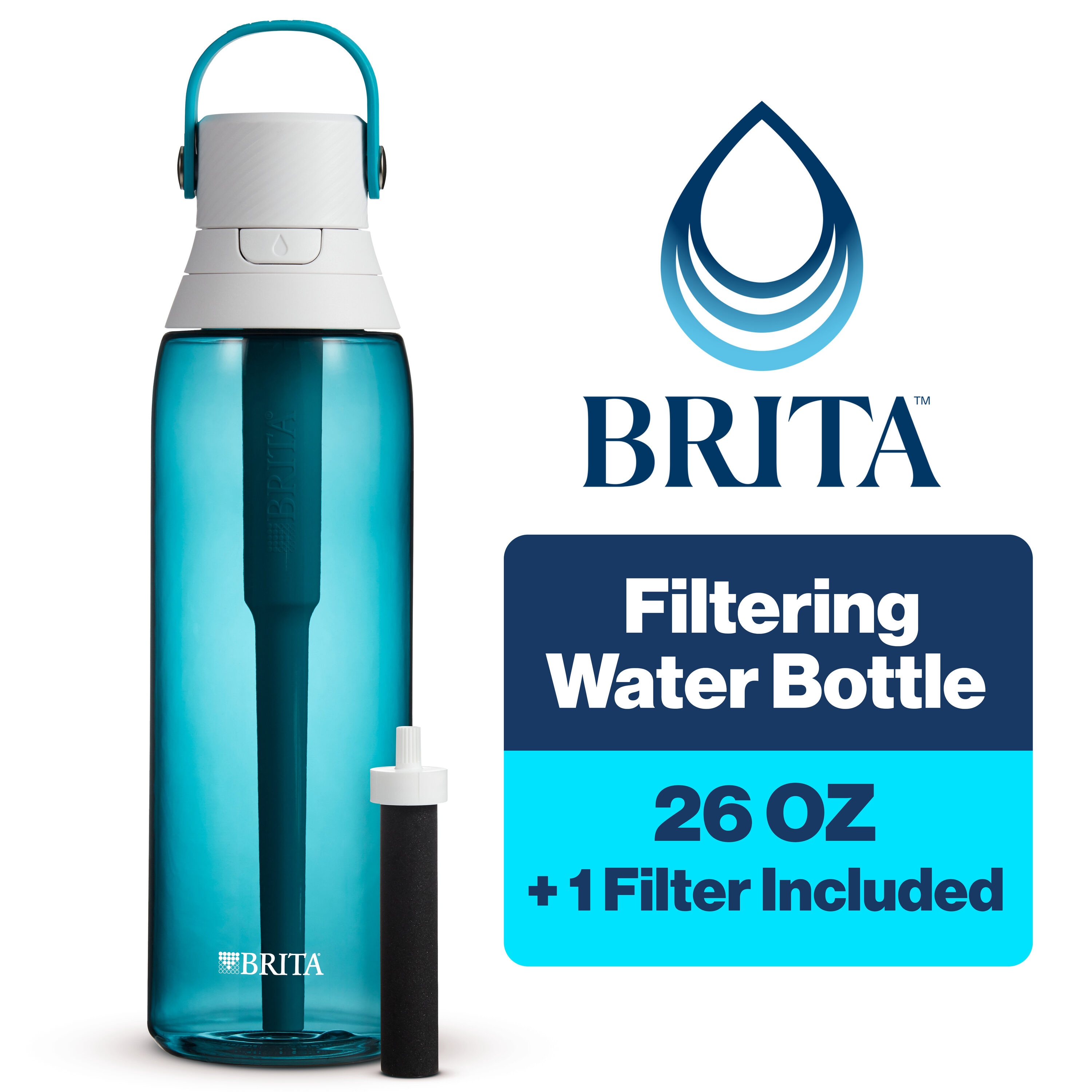 Brita 6025836519 Bottle With Water Filter 26 -fl oz Plastic Water bottle - Sea Glass
