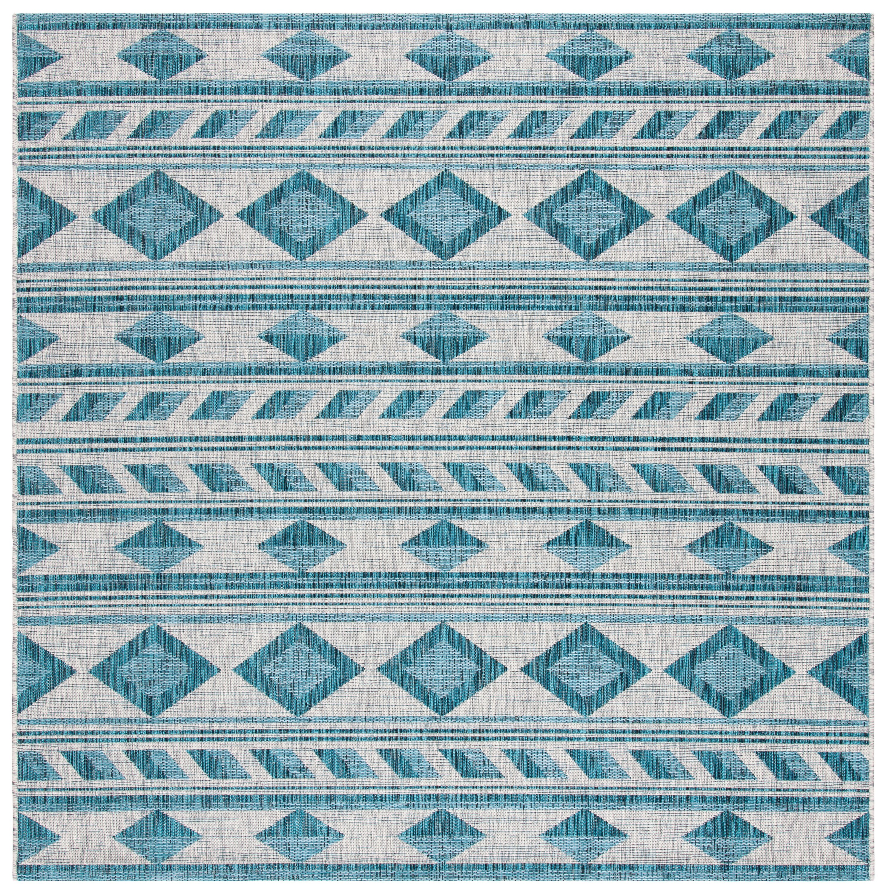 Gray and Teal Square Synthetic Indoor/Outdoor Rug