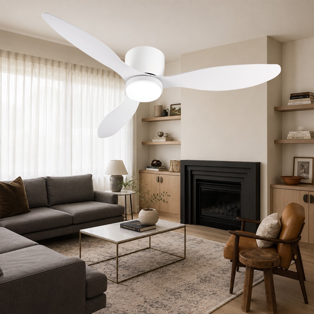 Duclsaty HomeTradition 52-in Black Flush Mount Ceiling Fan With Light and Remote Control Included