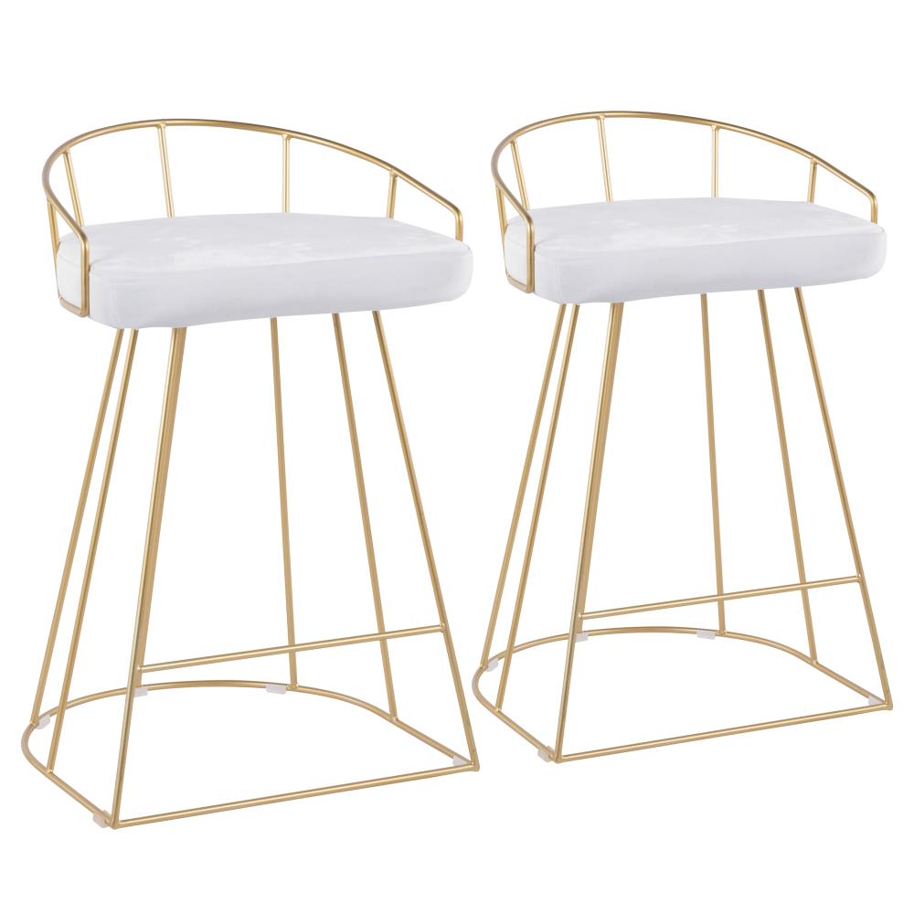 LumiSource B26-CNRY AU+VW2 Canary Set of 2 Gold Metal, White Velvet Fabric 31.25-in H Bar height Upholstered Metal Bar Stool