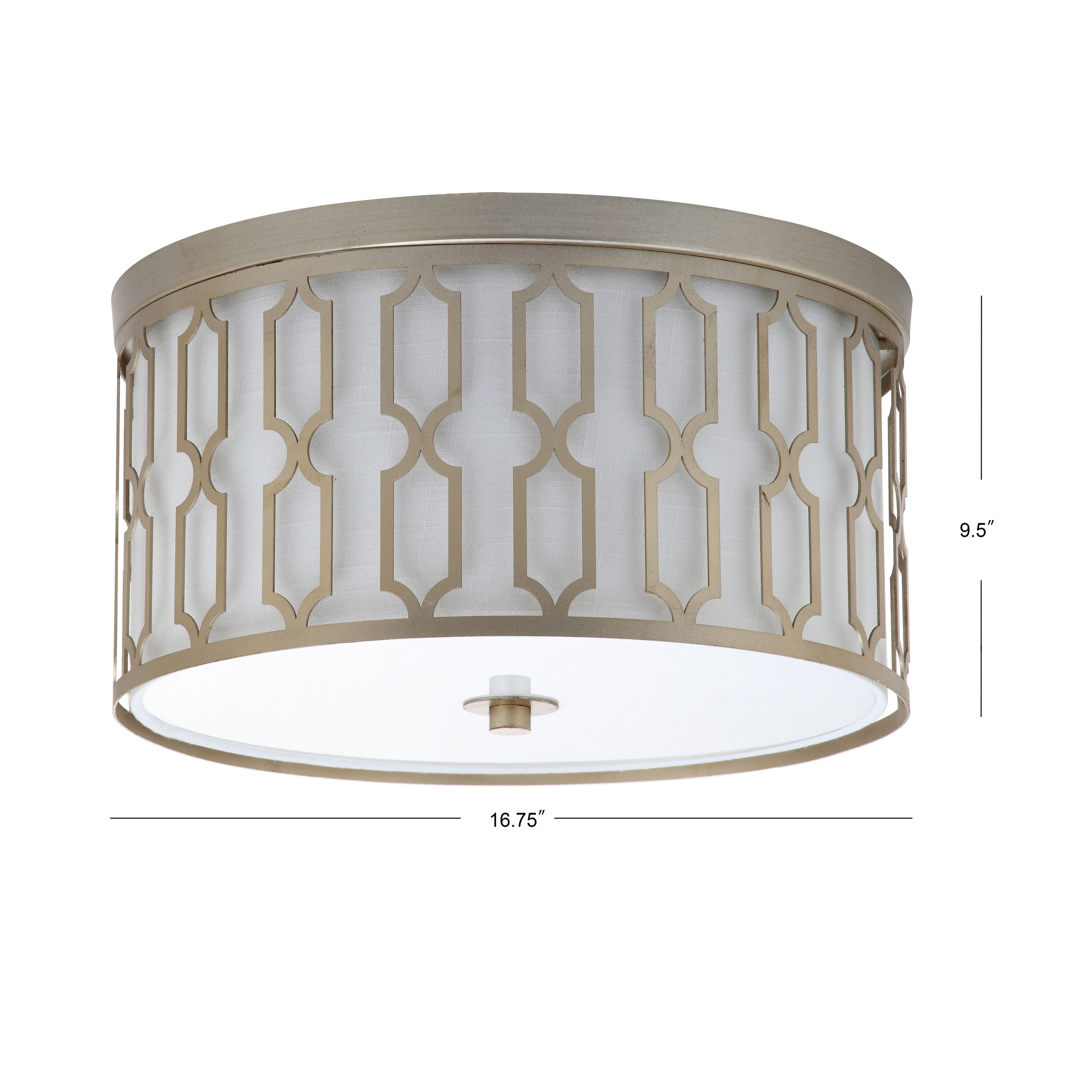 Soft Gold Geometric 3-Light LED Flush Mount with White Linen Shade