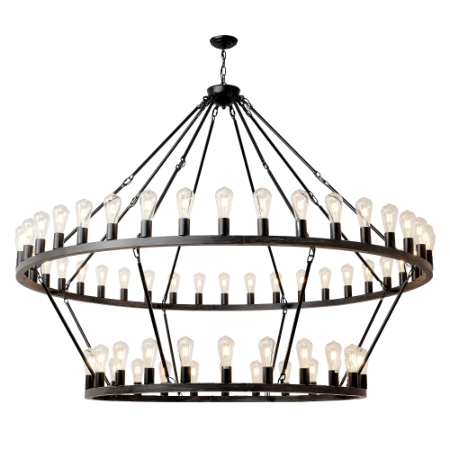 ZHLLMQ 54-Light Matte Black Farmhouse Industrial No Glass Shade Metal Two Tier Wagon Wheel Chandelier