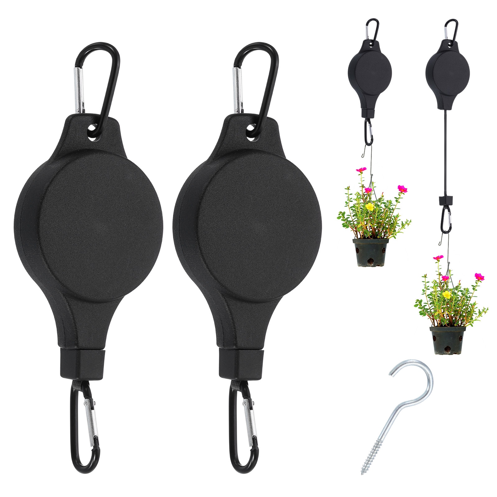 PATIKIL Retractable Plant Pulley 2pcs Heavy Duty Plant Hanger Flower Basket Hook Hanger Adjustable Ceiling Hooks with D Clip for Garden Baskets Pots Birds Feeder Black #S25093001UX9396