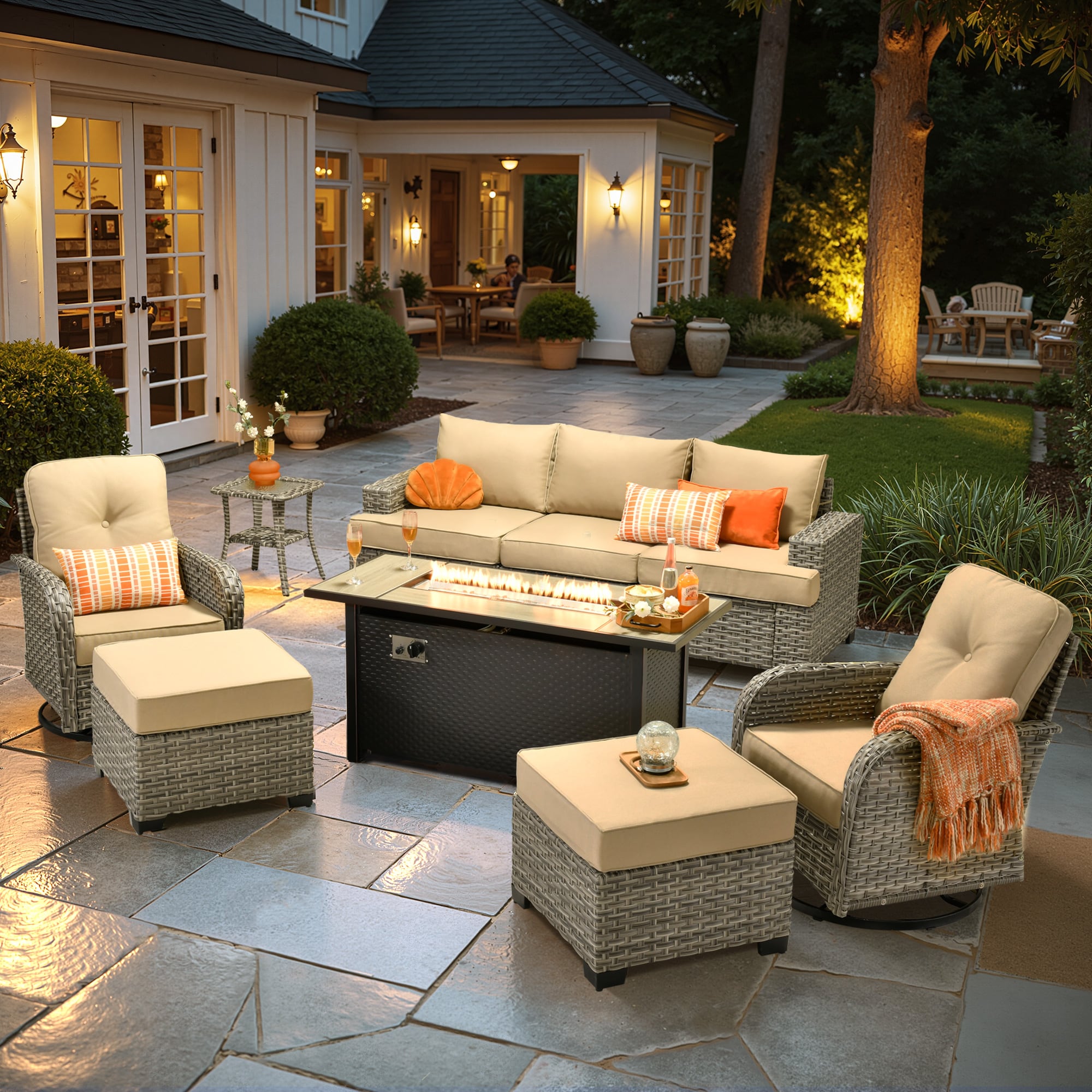 ALTRIGUS 6LCFP8503VYZTBS609AL 9 -Piece Wicker Patio Sofa Conversation Set with Beige Cushions
