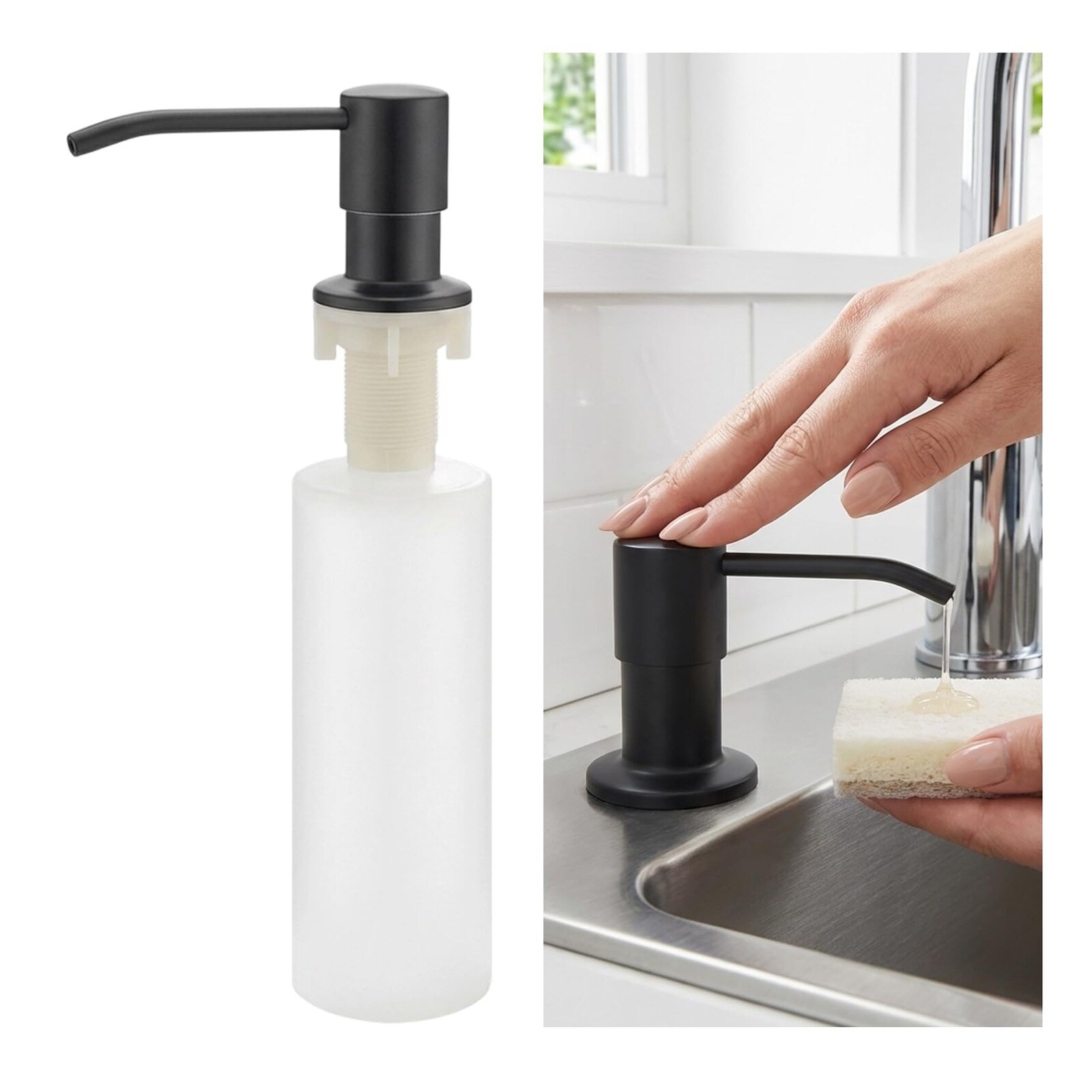 Vrbgify Sink Soap Dispenser Pump Built-in Kitchen Soap Dispenser Set with Ten Ounce Refillable Bottle Under Sink Soap Dispenser for Modern #LVG0821V444