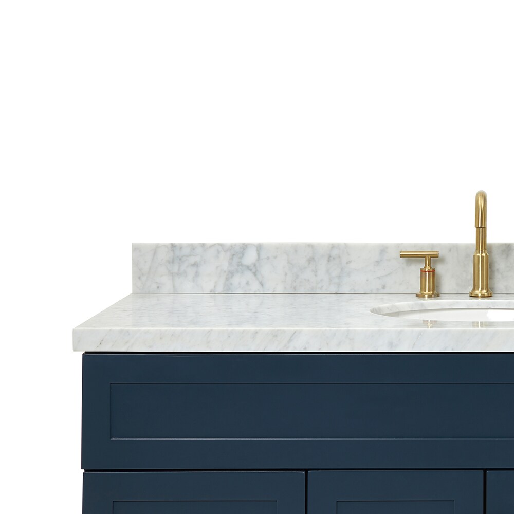 Midnight Blue Freestanding Single Sink Vanity with White Marble Top