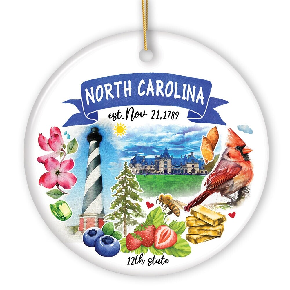 OrnamentallyYou 1195 Artistic North Carolina State Themes and Landmarks Christmas Ornament