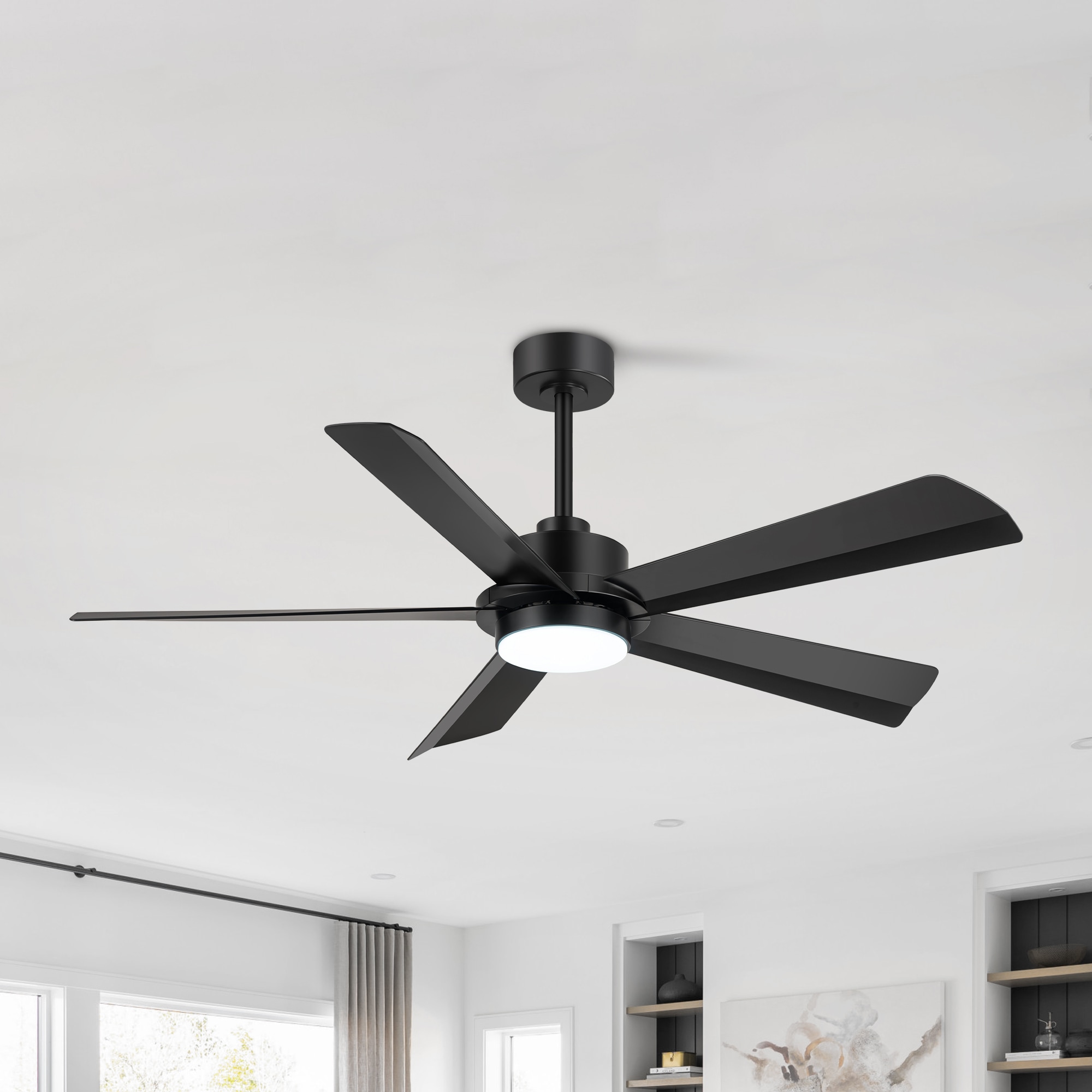 Breezary 30034-AB 56-in Color-Changing Integrated LED Matte Black with Black Blades Ceiling Fan With Light - Remote Included ( 5 -Blade )