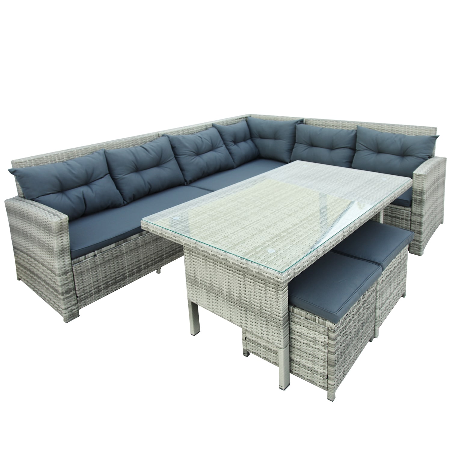 Bybafun Rattan Outdoor Sectional With Gray Cushion(S) And Rattan Frame ...