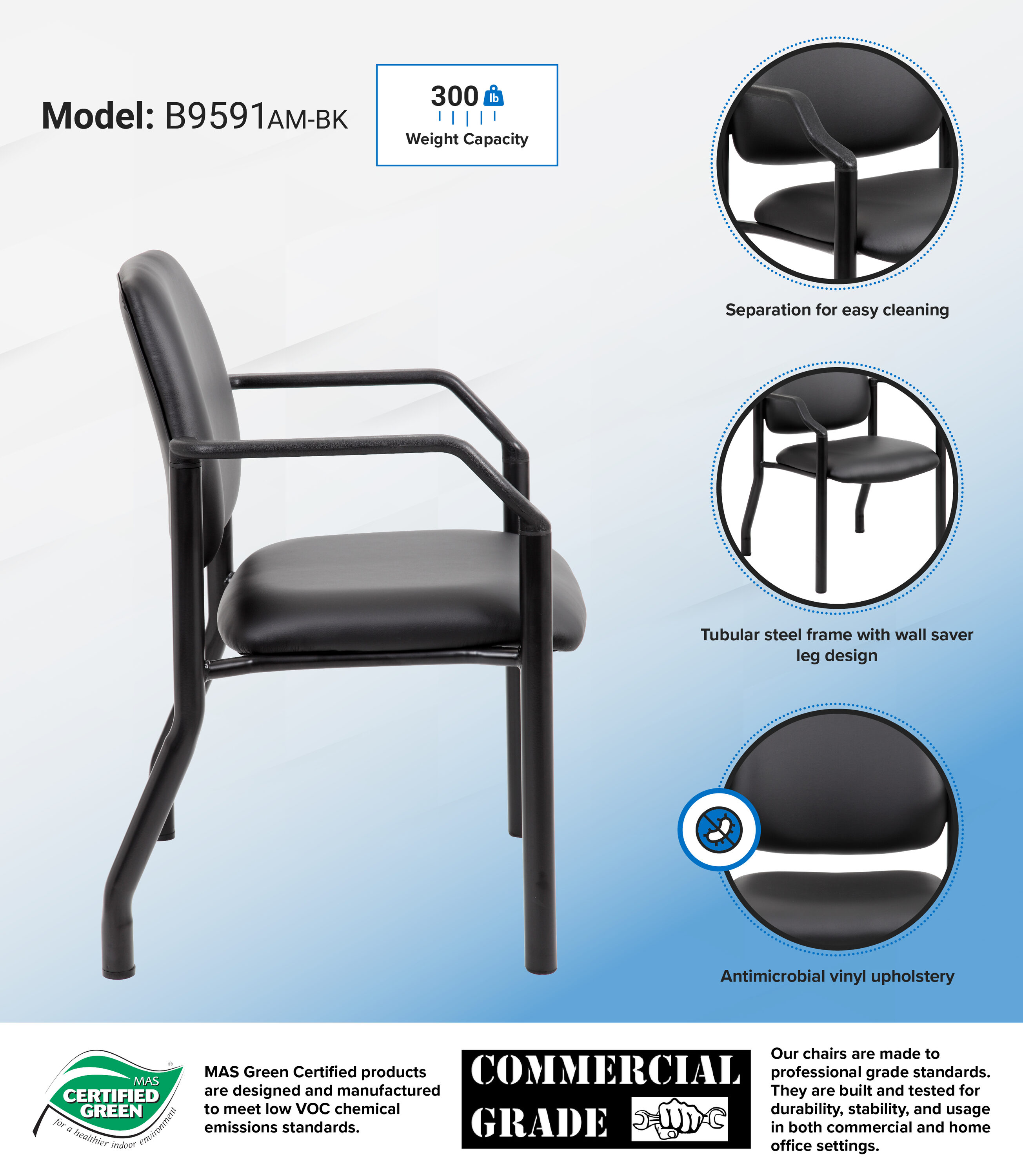 Black Mesh and Vinyl Mid-Back Guest Chair with Metal Frame