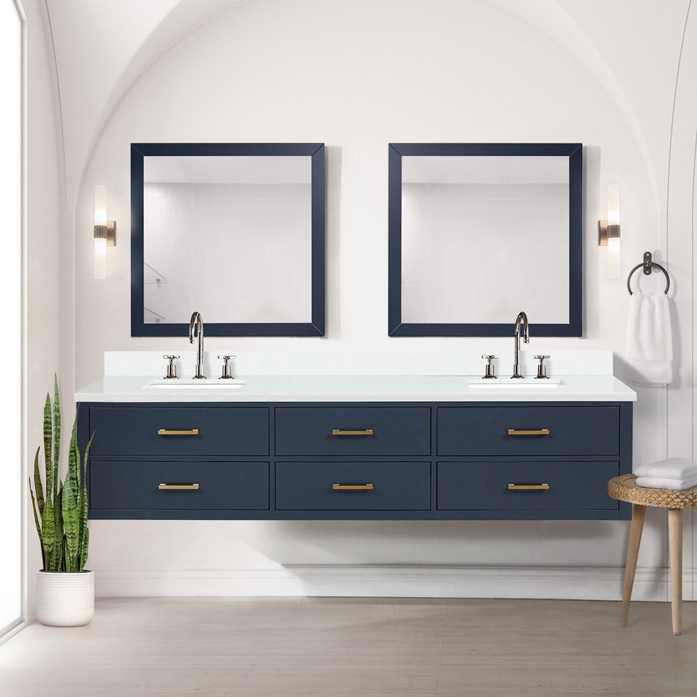 Southold 84-in Blue Undermount Double Sink Bathroom Vanity with White Cultured Marble Top (Mirror and Faucet Included) | - Lexora LVSO84DE211