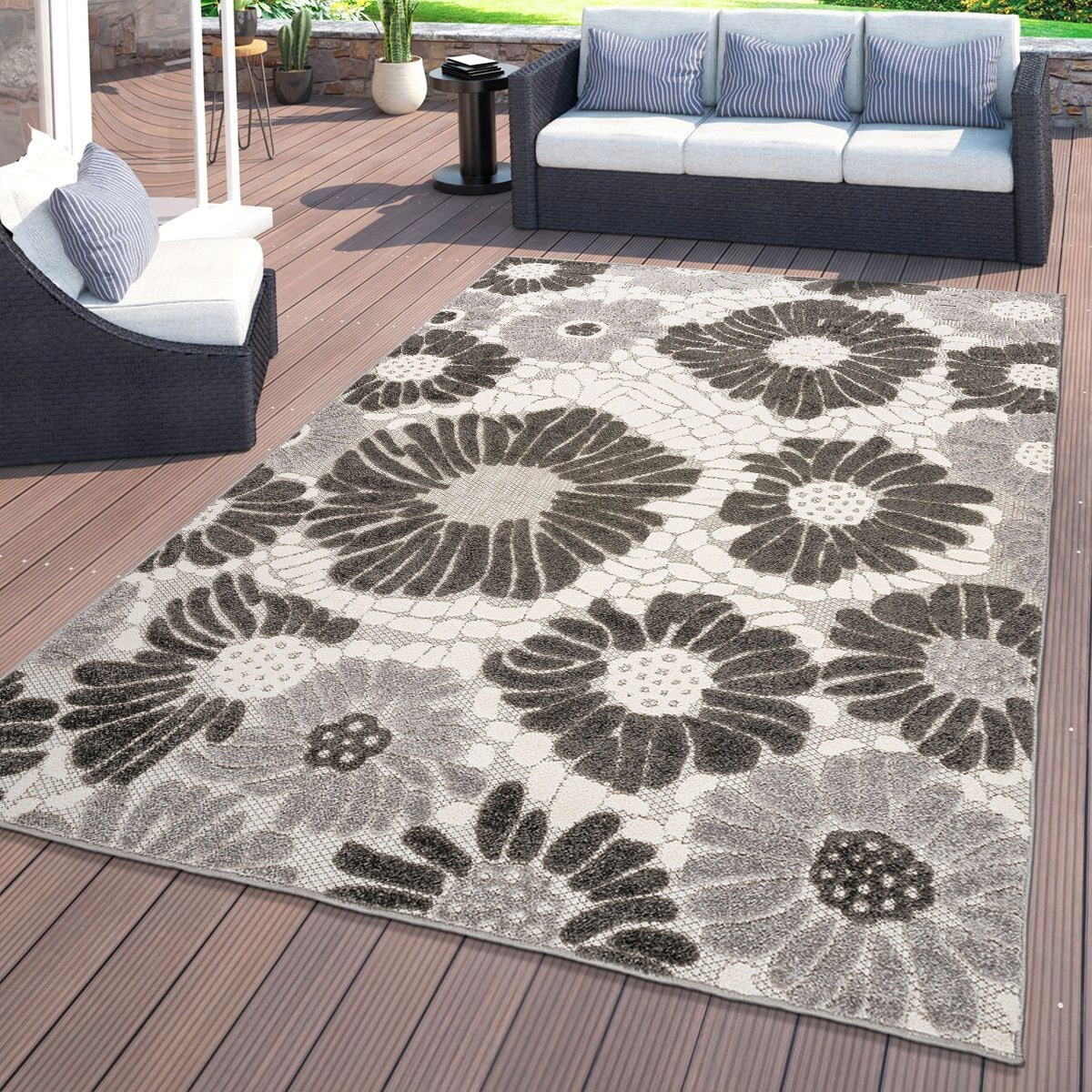 World Rug Gallery Patio 8 X 10 (ft) Braided Gray Indoor/Outdoor