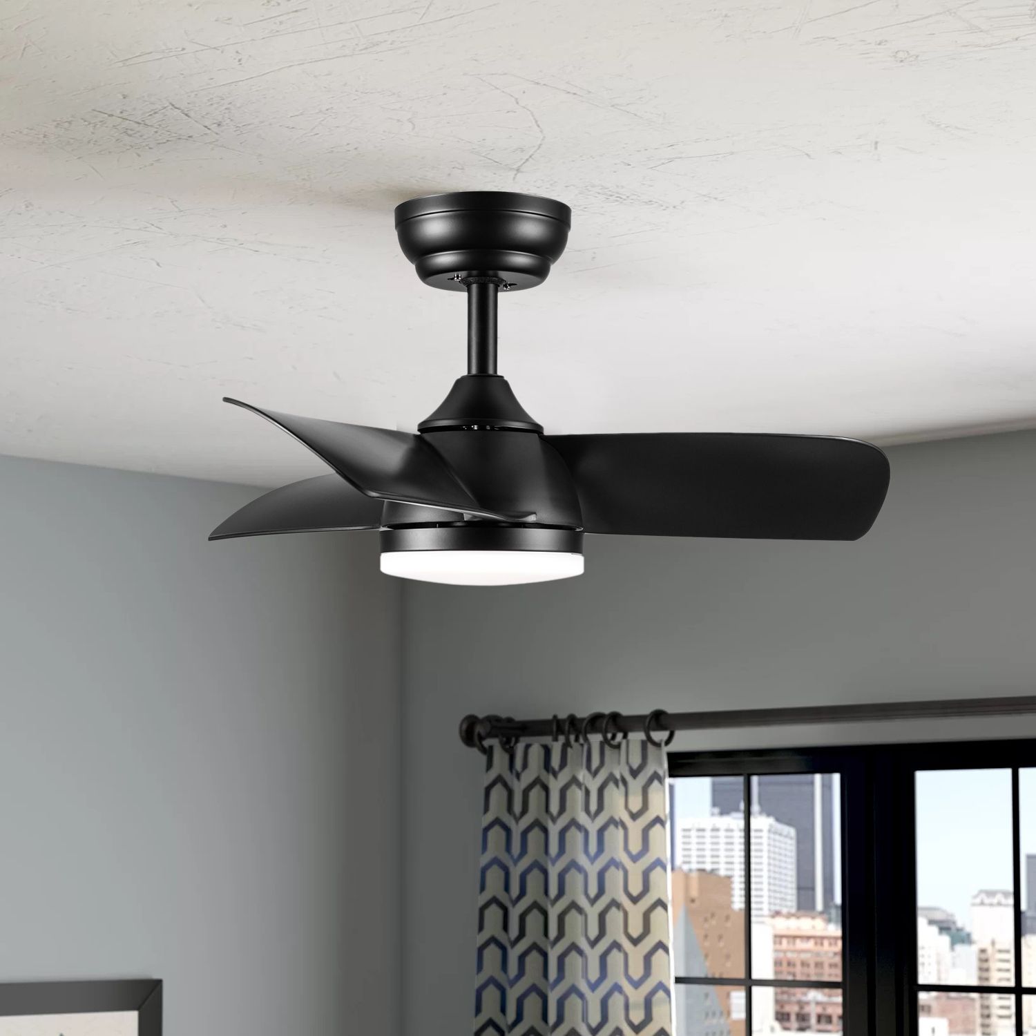 WELLFOR Dimmable MultiSpeed LED Ceiling Fan 28in Black Colorchanging