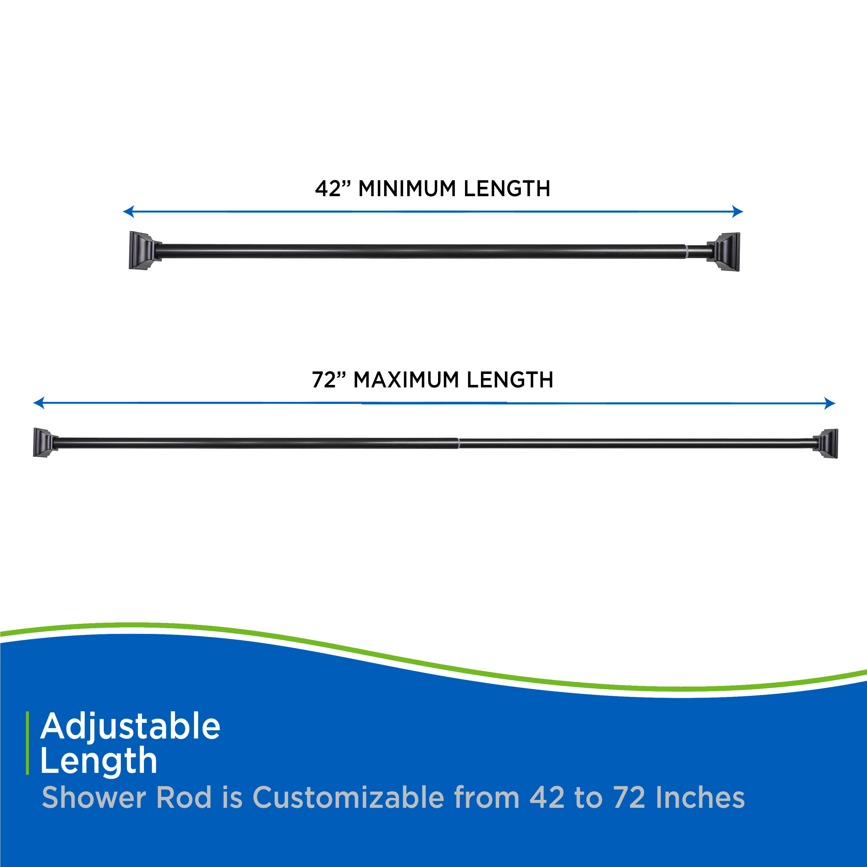 Kenney 42-in to 72-in Black Tension Single straight Adjustable Shower Curtain Rod in the Shower ...