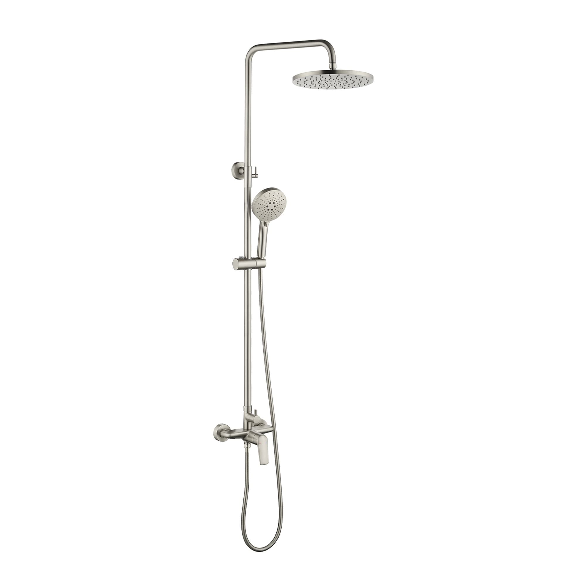 Brushed Nickel Shower Set Brass SUS304 2-Function 10-Inch ABS Top Spray 3-Function Handheld cUPC