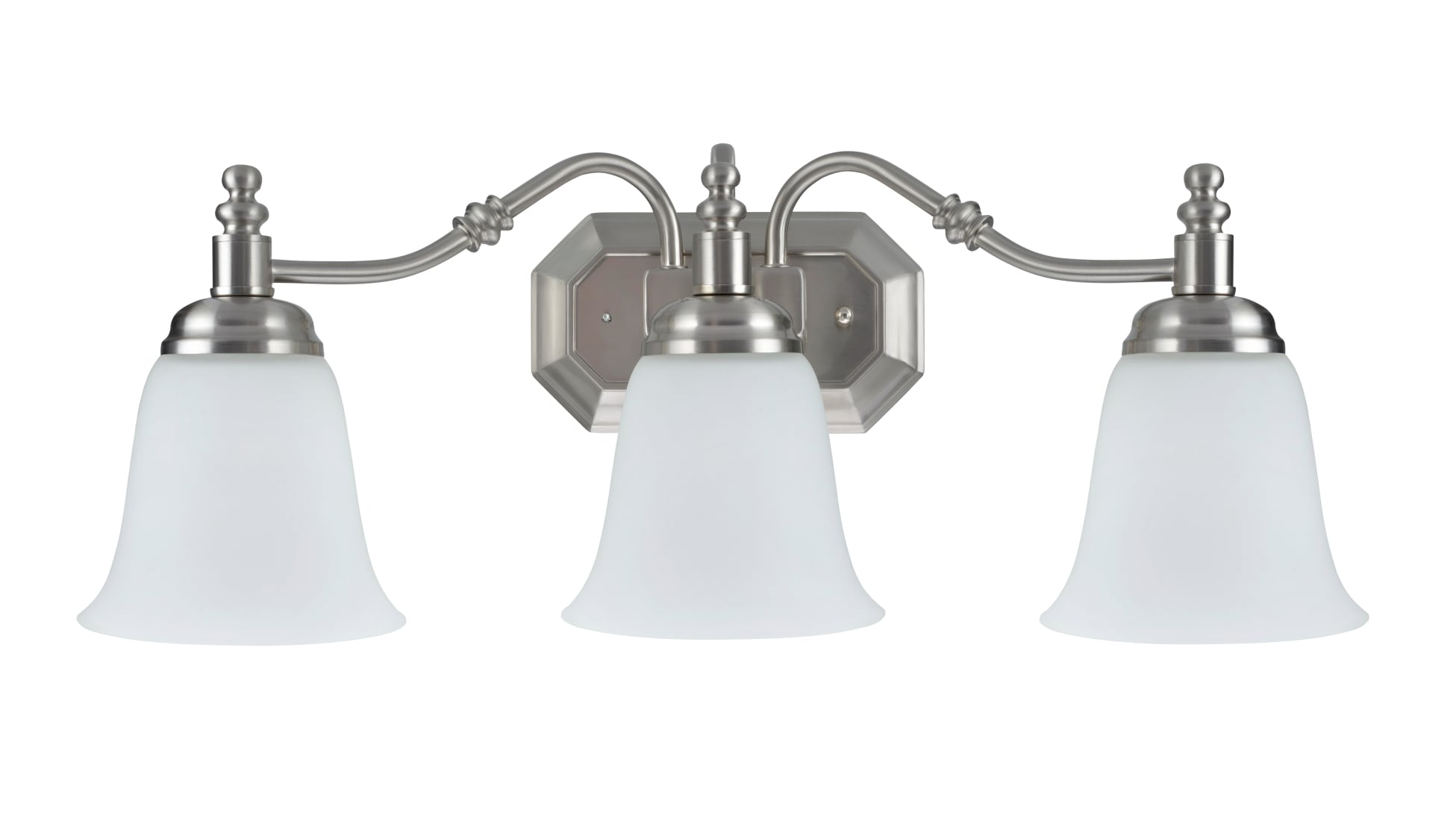 Satin Nickel 3-Light Vanity Fixture with Frosted Glass Shades