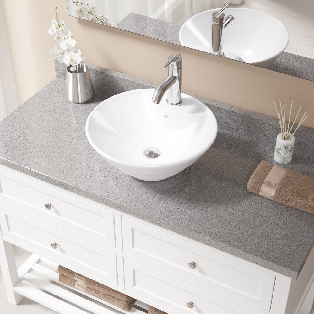 MR Direct V2003-W-753-C Porcelain Vessel Round Traditional White Bathroom Sink with Faucet Included with Drain Included ( 17.5-Inches x 17.5-Inches )