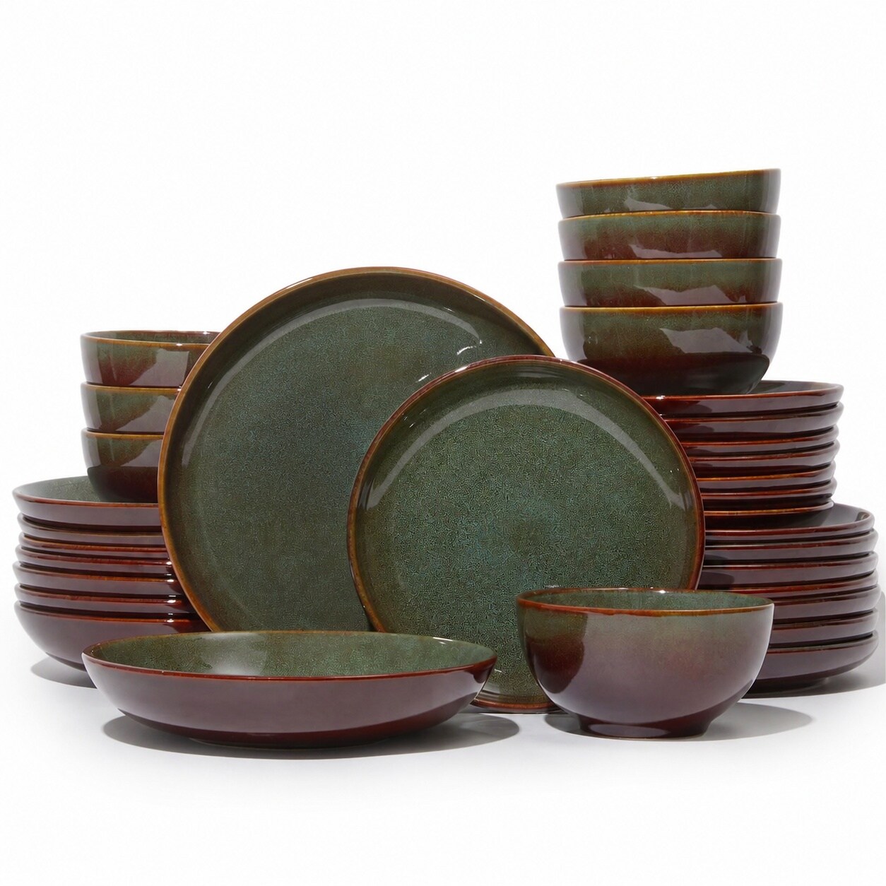 Aoibox  32 Piece Reactive Glaze Earthenware Ceramic Dinnerware Set Service for 8 Brown and Green Chip Resistant