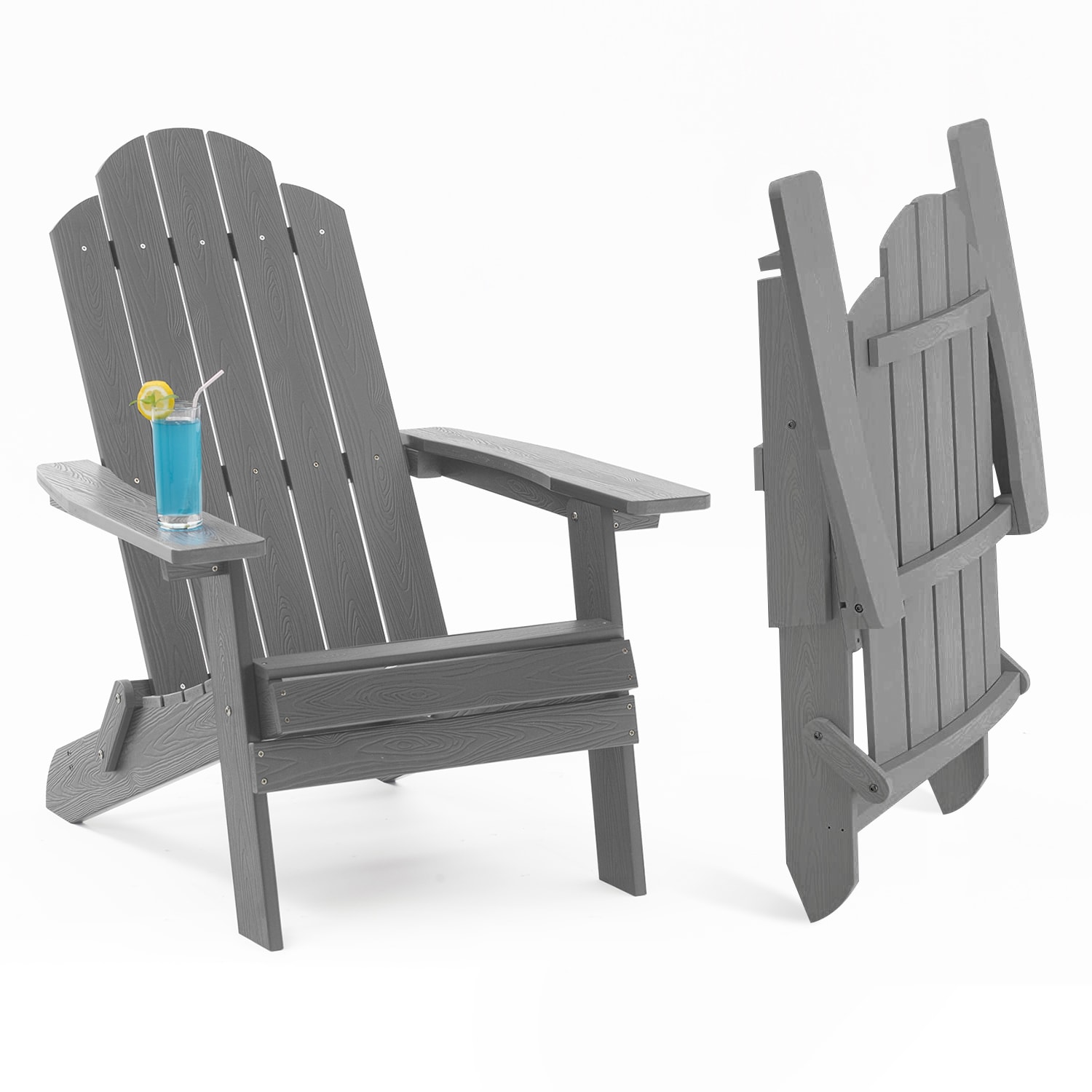 WINSOON FCH1301 Adirondack Chair Grey Plastic Frame Stationary Adirondack Chair with Gray Solid Seat