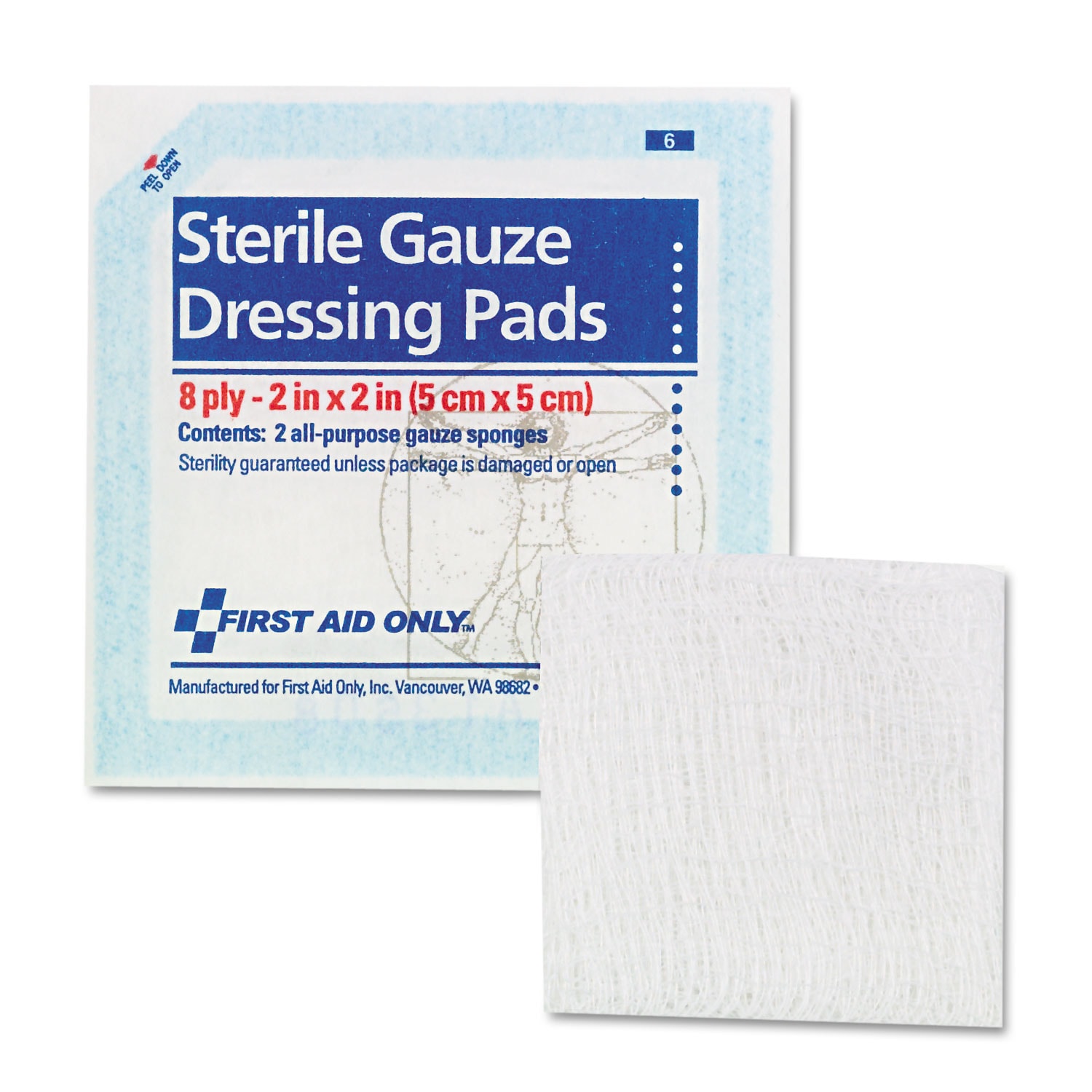 First Aid Only SmartCompliance Gauze Pads Sterile 8-Ply 2 x 2 5 Dual-Pads/Pack #FAE-5000