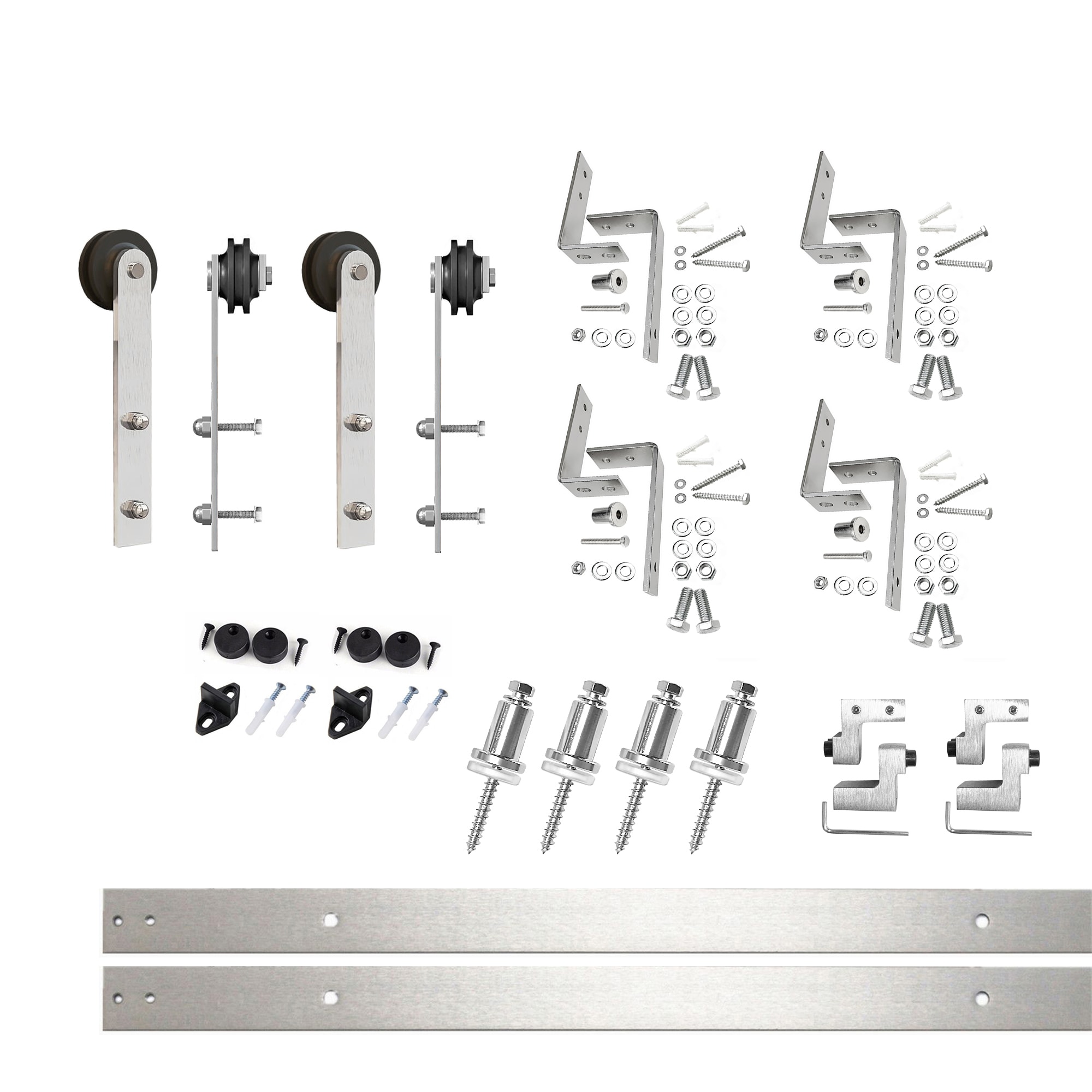 HOMACER ZT3DNZ060C 60-in Brushed Brushed Nickel Indoor I-strap Double bypass Barn door hardware kit
